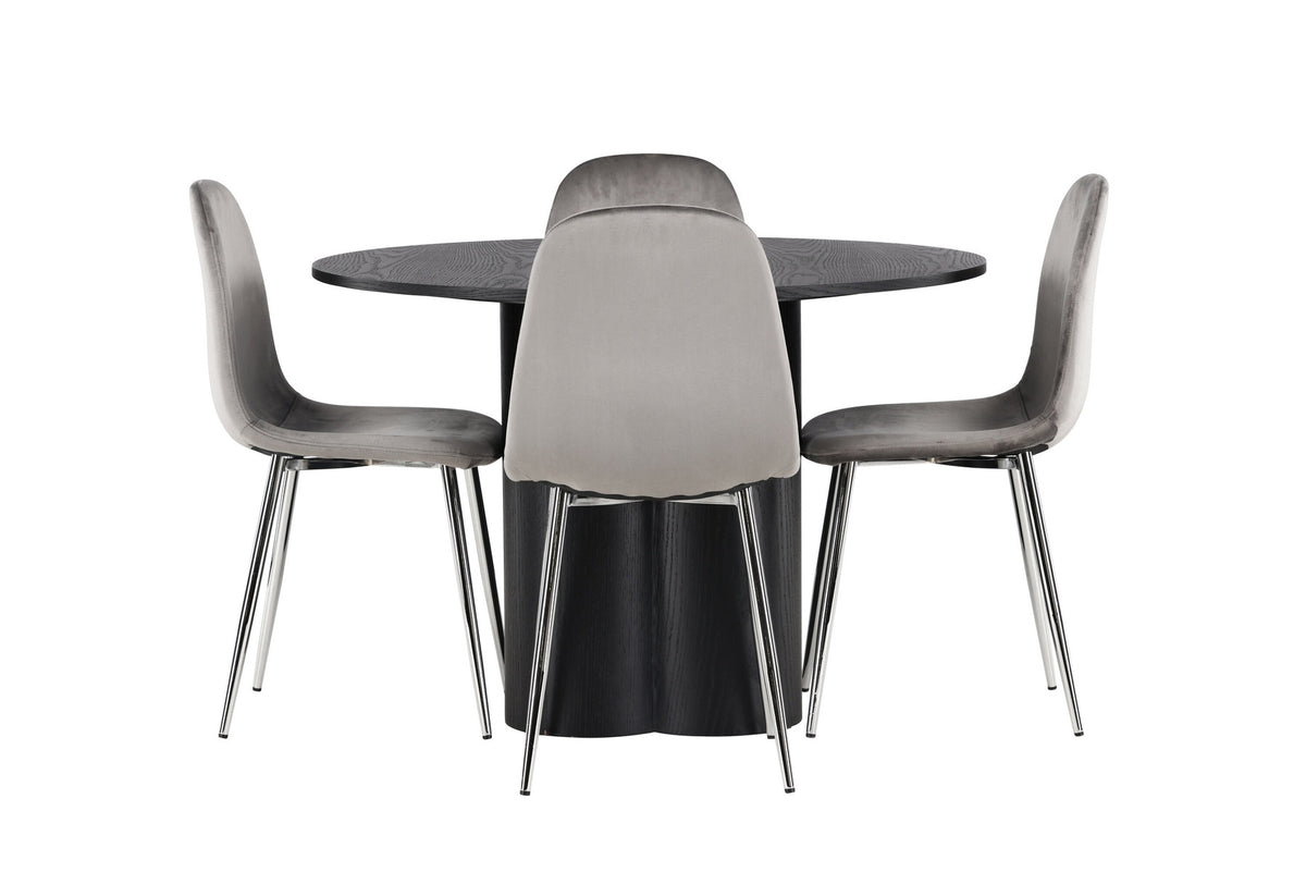 Olivia Esszimmerset + Eva ⌀110cm/4St. in Schwarz / Hellgrau /  Silber präsentiert im Onlineshop von KAQTU Design AG. Esszimmerset ist von Venture Home