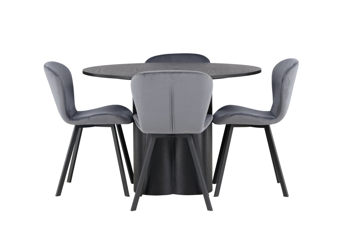 Olivia Esszimmerset + Lilja ⌀110cm/4St. in Schwarzgrau präsentiert im Onlineshop von KAQTU Design AG. Esszimmerset ist von Venture Home