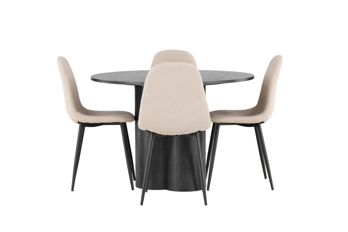Olivia Esszimmerset + Polar ⌀110cm/4St. in Beige / Schwarz präsentiert im Onlineshop von KAQTU Design AG. Esszimmerset ist von Venture Home