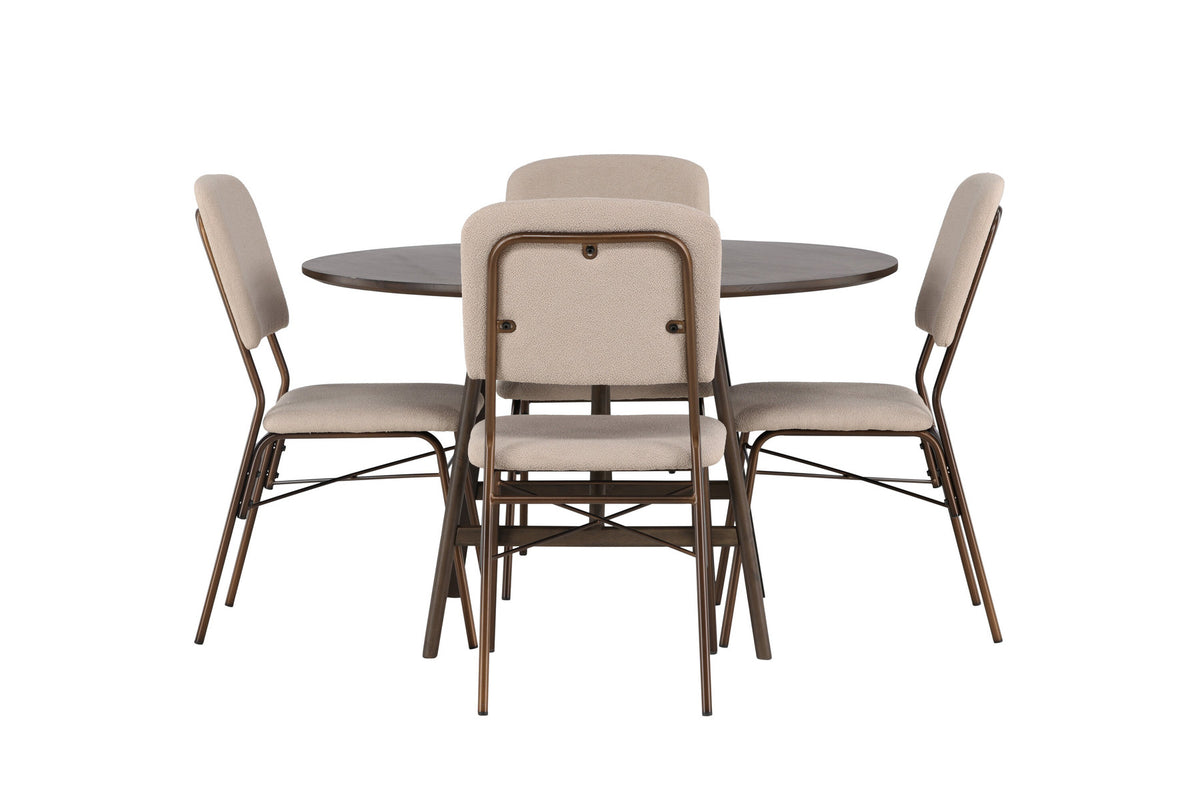 Kaseindon Esszimmerset + Seda ⌀100cm/4St. in Beige, Braun präsentiert im Onlineshop von KAQTU Design AG. Esszimmerset ist von Venture Home