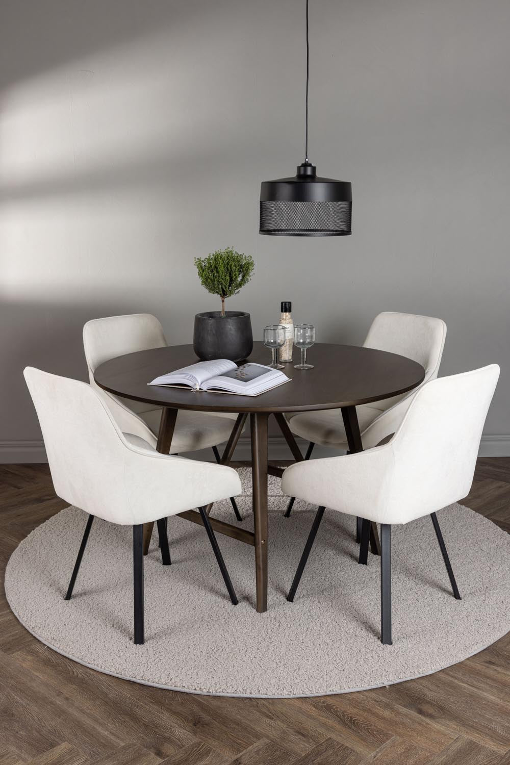 Kaseindon Esszimmerset + Rosie ⌀100cm/4St. in Beige, Schwarz präsentiert im Onlineshop von KAQTU Design AG. Esszimmerset ist von Venture Home