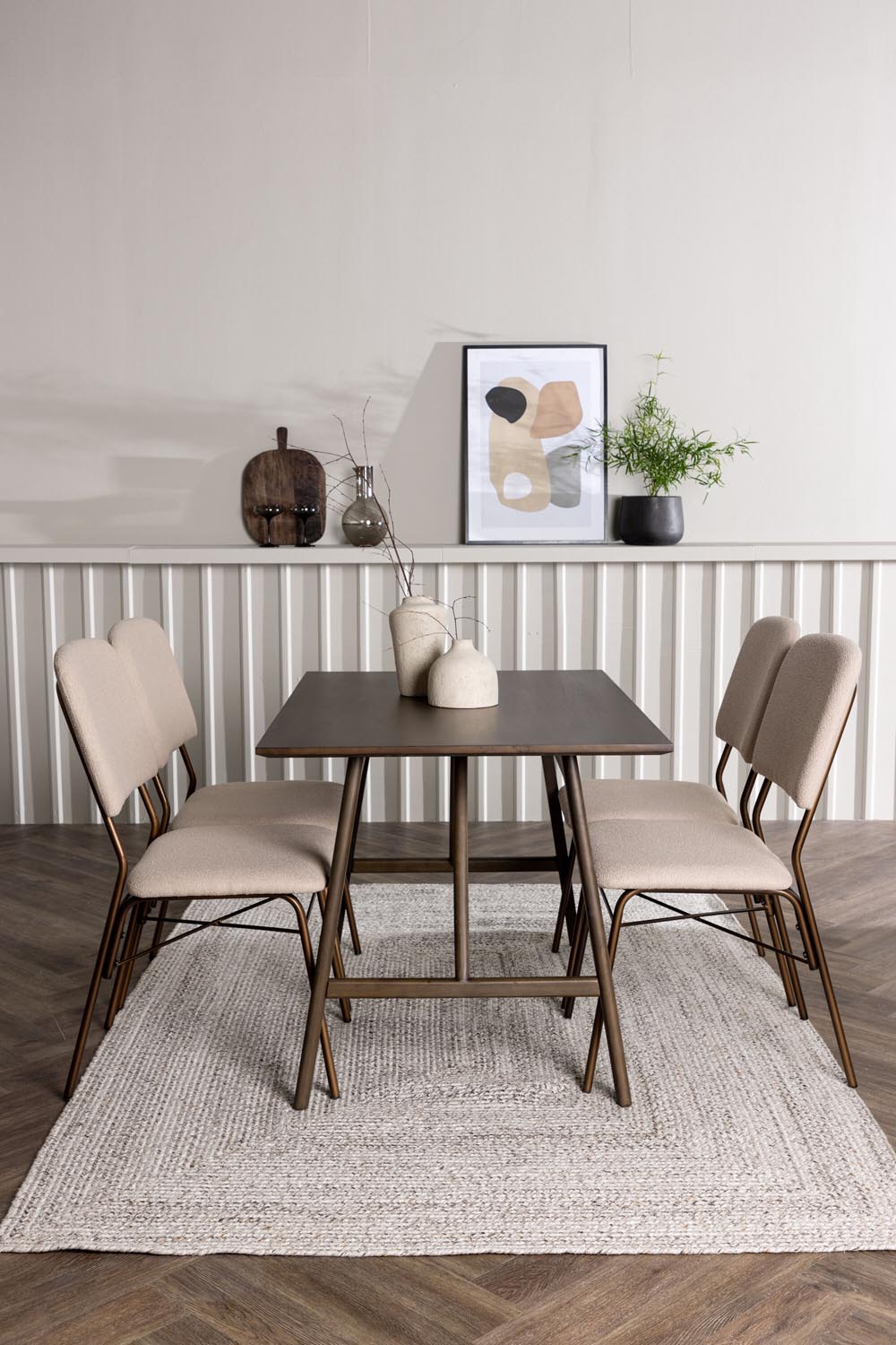 Kaseindon Esszimmerset + Seda 120cm/4St. in Beige, Braun präsentiert im Onlineshop von KAQTU Design AG. Esszimmerset ist von Venture Home