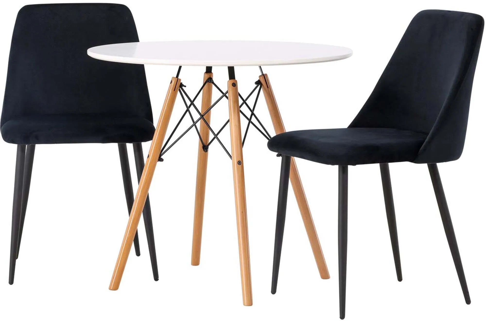Elegantes Danburi Set: Runder Tisch & 2 Samtstühle von Venture Home.