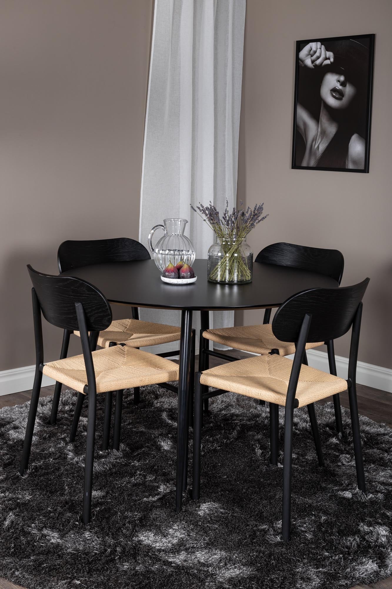 Esszimmer Set Silar mit Stuhl Polly in Schwarz/Schwarz/Natur präsentiert im Onlineshop von KAQTU Design AG. Esszimmerset ist von Venture Home