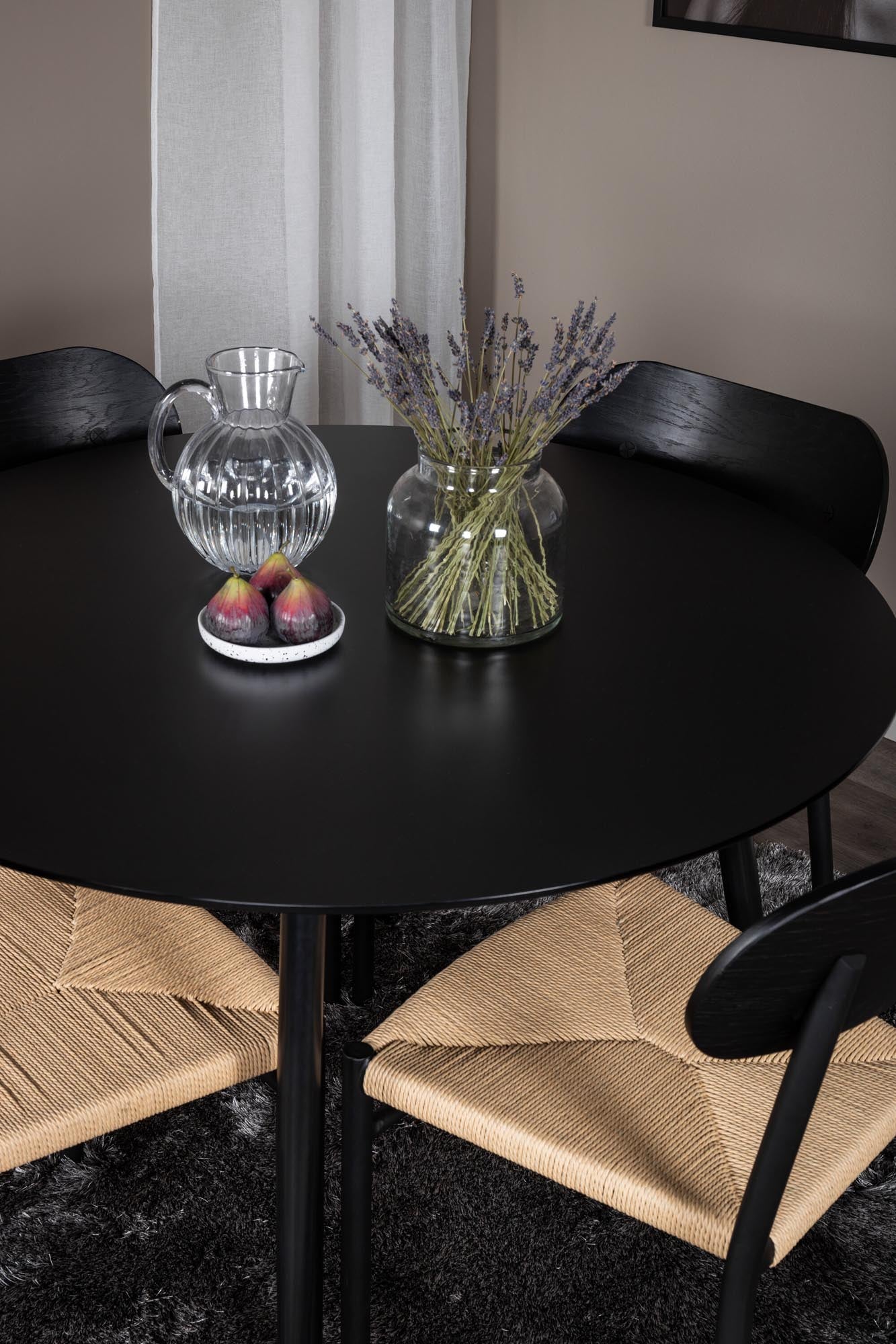 Esszimmer Set Silar mit Stuhl Polly in Schwarz/Schwarz/Natur präsentiert im Onlineshop von KAQTU Design AG. Esszimmerset ist von Venture Home