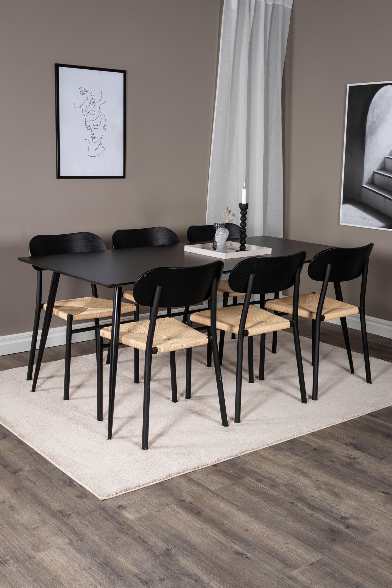 Esszimmer Set Silar mit Stuhl Polly in Schwarz/Schwarz/Natur präsentiert im Onlineshop von KAQTU Design AG. Esszimmerset ist von Venture Home