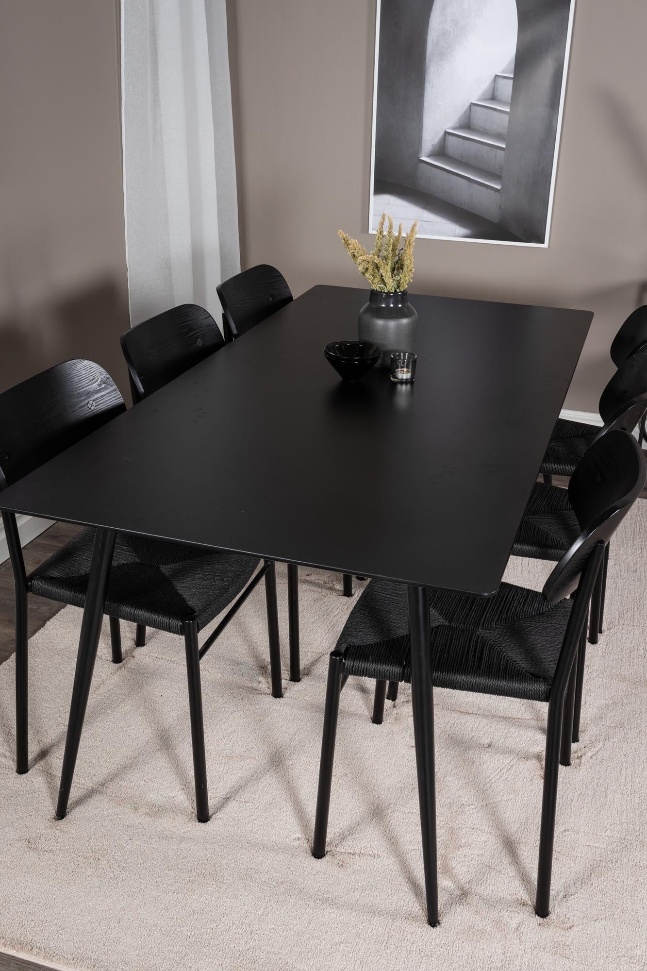 Esszimmer Set Silar mit Stuhl Polly in Schwarz/Schwarz/Natur präsentiert im Onlineshop von KAQTU Design AG. Esszimmerset ist von Venture Home