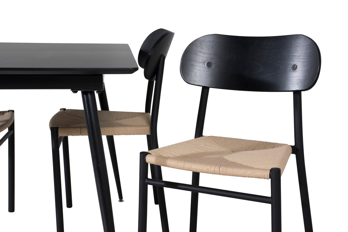 Esszimmer Set Silar mit Stuhl Polly in Schwarz/Schwarz/Natur präsentiert im Onlineshop von KAQTU Design AG. Esszimmerset ist von Venture Home