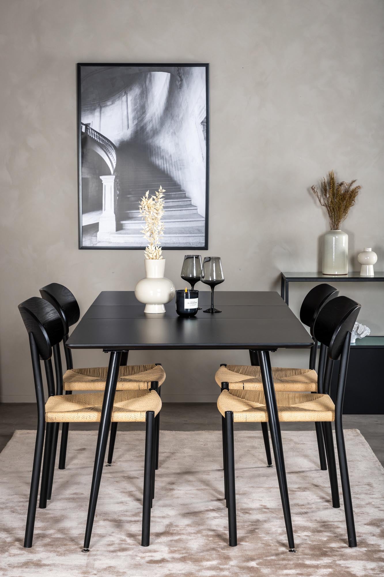 Esszimmer Set Silar mit Stuhl Polly in Schwarz/Schwarz/Natur präsentiert im Onlineshop von KAQTU Design AG. Esszimmerset ist von Venture Home