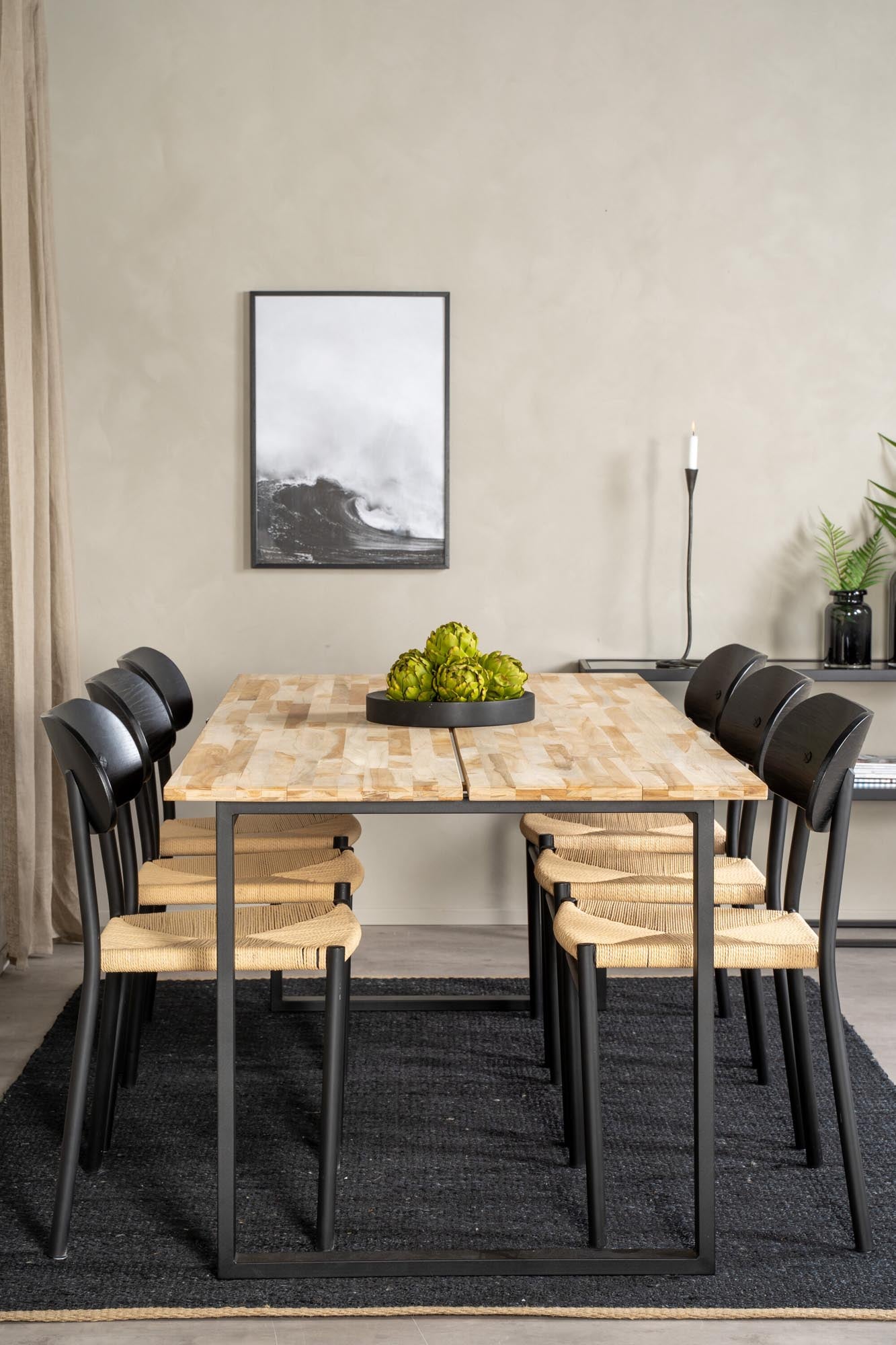 Esszimmer Set Cirebon mit Stuhl Polly in Natur/Schwarz/Natur präsentiert im Onlineshop von KAQTU Design AG. Esszimmerset ist von Venture Home
