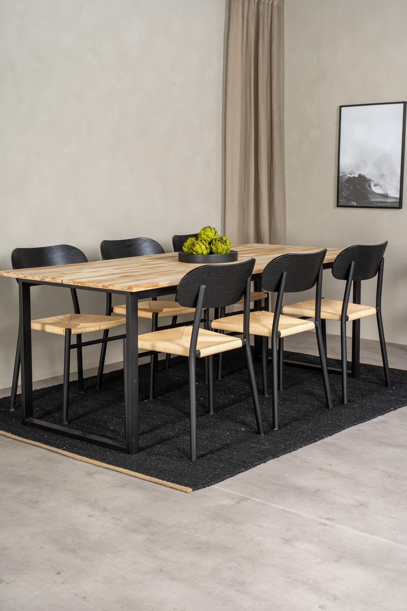 Esszimmer Set Cirebon mit Stuhl Polly in Natur/Schwarz/Natur präsentiert im Onlineshop von KAQTU Design AG. Esszimmerset ist von Venture Home