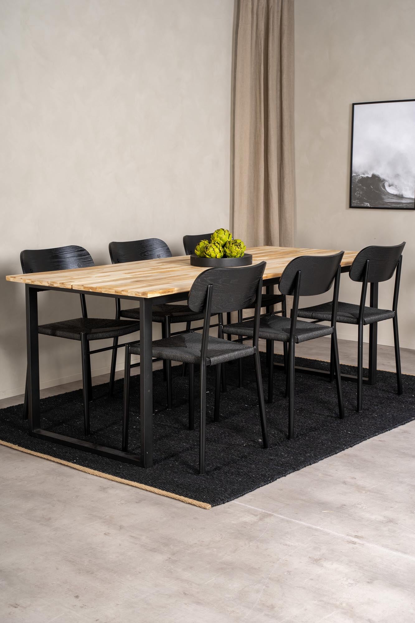 Esszimmer Set Cirebon mit Stuhl Polly in Natur/Schwarz präsentiert im Onlineshop von KAQTU Design AG. Esszimmerset ist von Venture Home