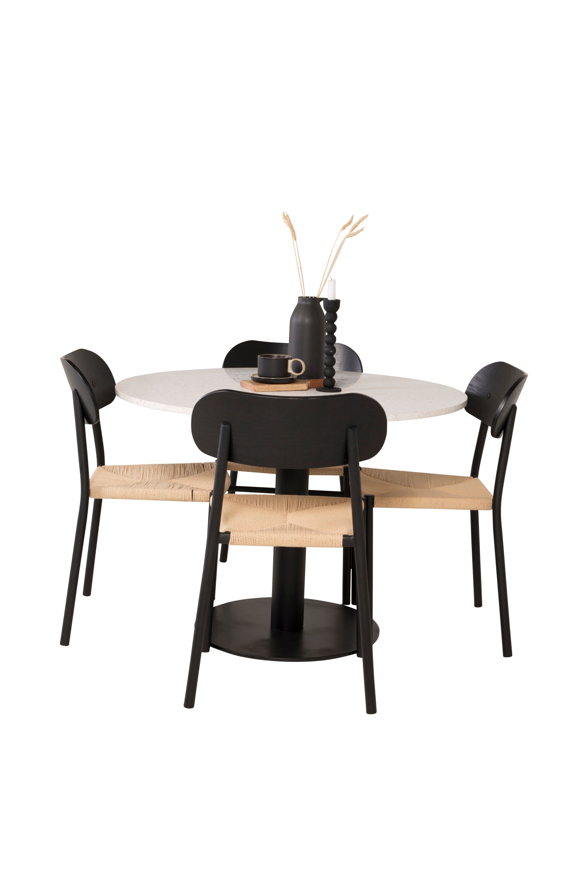Esszimmer Set Razzia mit Stuhl Polly in Weiss/Schwarz/ Natur präsentiert im Onlineshop von KAQTU Design AG. Esszimmerset ist von Venture Home