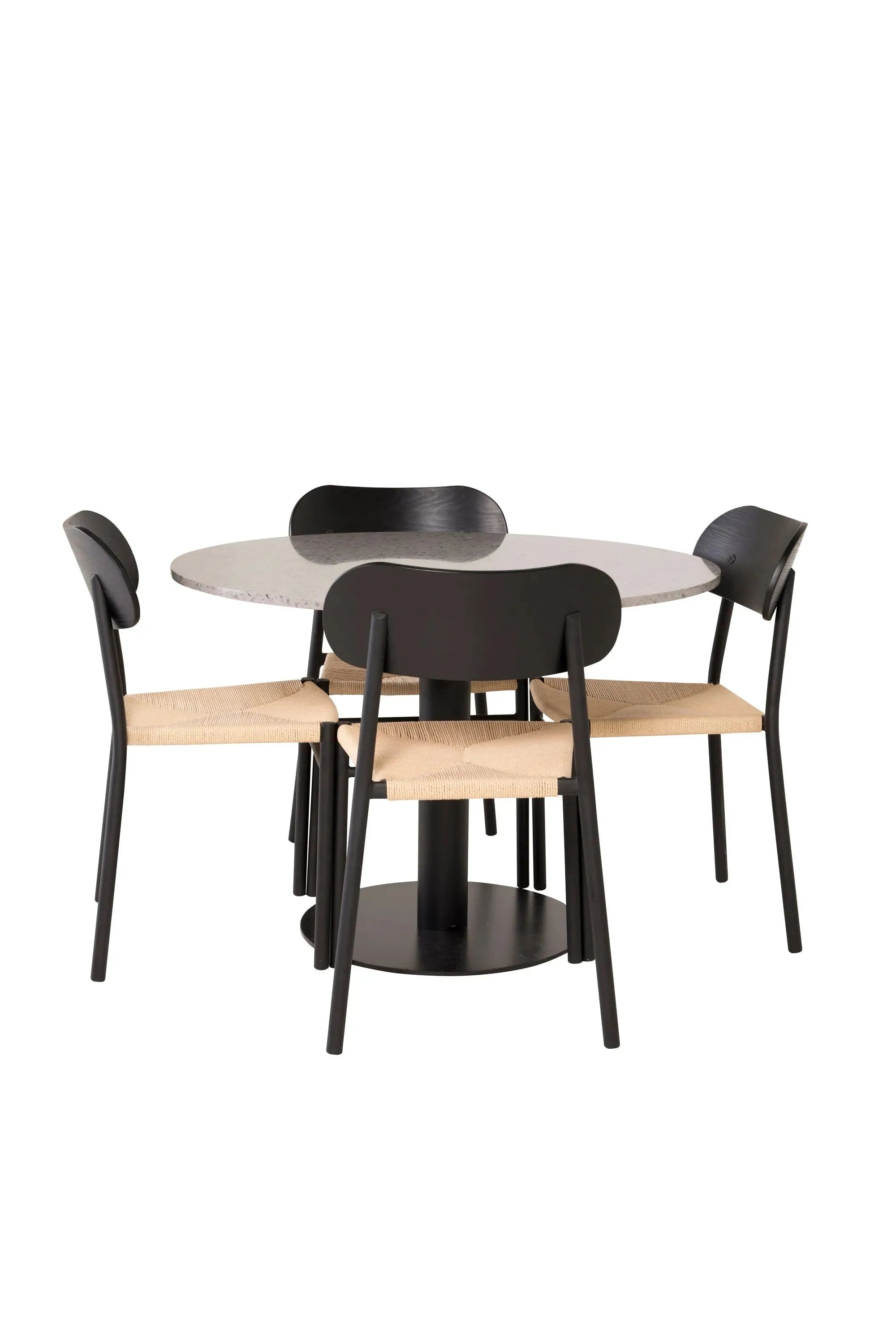 Stilvolles Esszimmer Set Razzia mit Terrazzo-Tisch und komfortablen Polly-Stühlen von Venture Home.