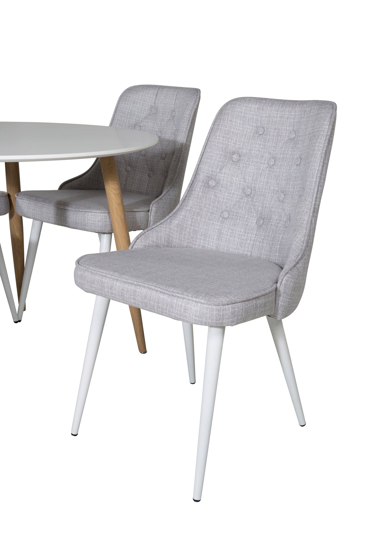 Esszimmer Set Plaza von Venture Home: Esstisch mit MDF-Platte und Stahlgestell in Grau schwarz, dazu vier gepolsterte Velvet Deluxe Stühle.