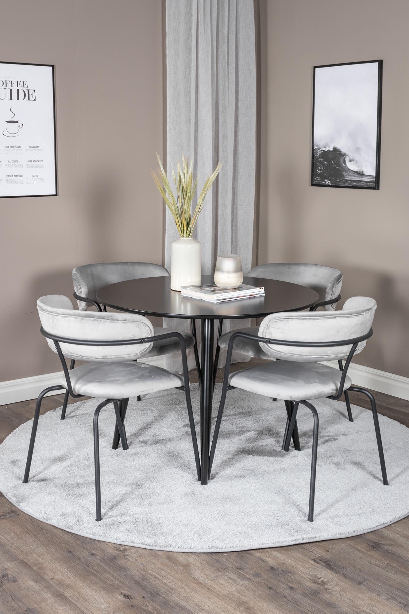 Esszimmer Set Plaza mit Stuhl Arrow in Schwarz/Schwarz/Grau präsentiert im Onlineshop von KAQTU Design AG. Esszimmerset ist von Venture Home