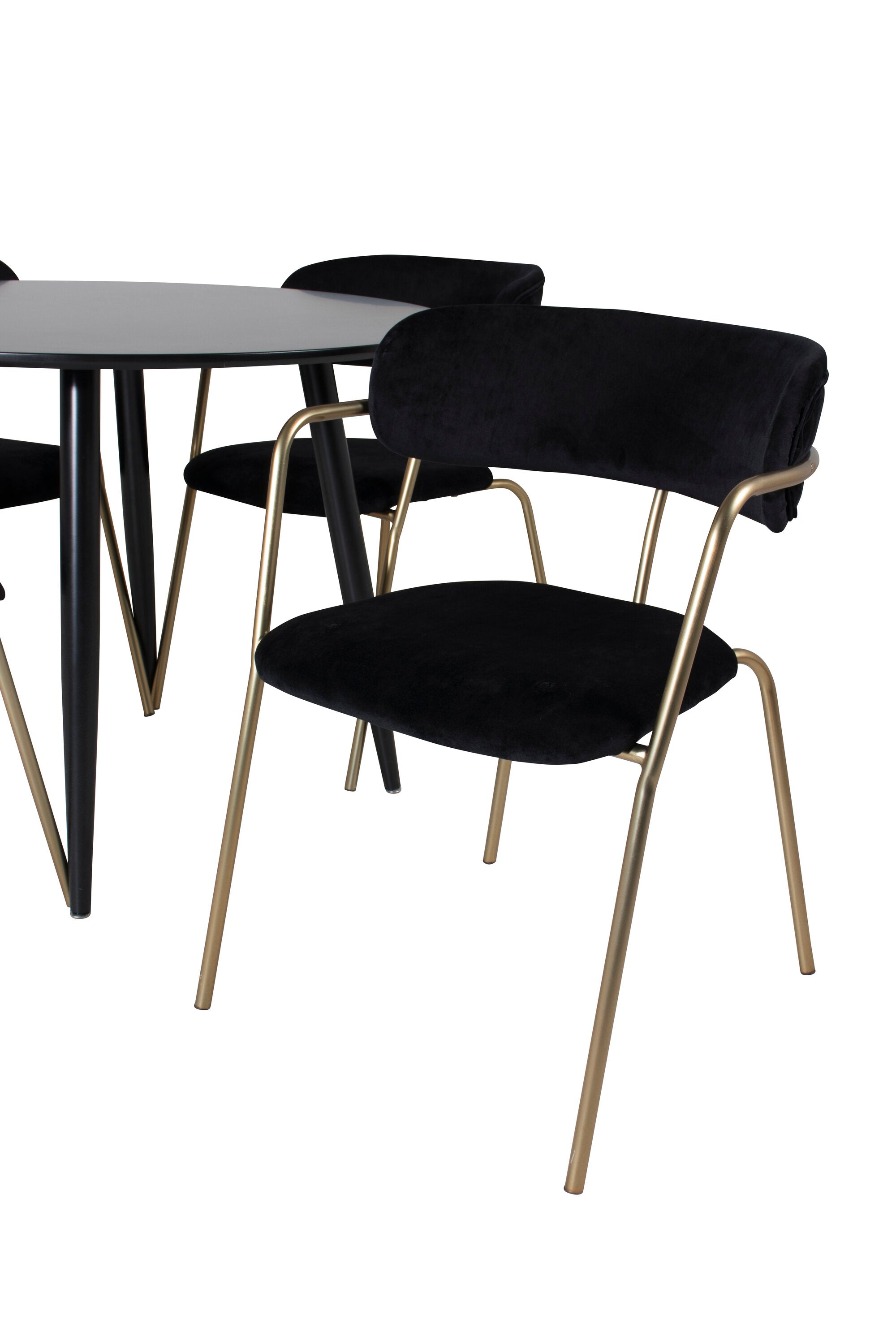 Esszimmer Set Plaza mit Stuhl Arrow in Schwarz/Schwarz/Gold präsentiert im Onlineshop von KAQTU Design AG. Esszimmerset ist von Venture Home