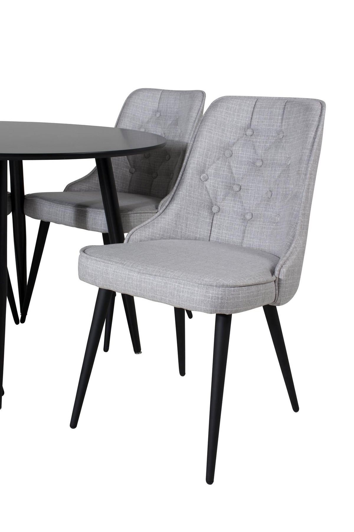 Esszimmer Set Plaza von Venture Home: Esstisch mit MDF-Platte und Stahlgestell in Grau schwarz, dazu vier gepolsterte Velvet Deluxe Stühle.