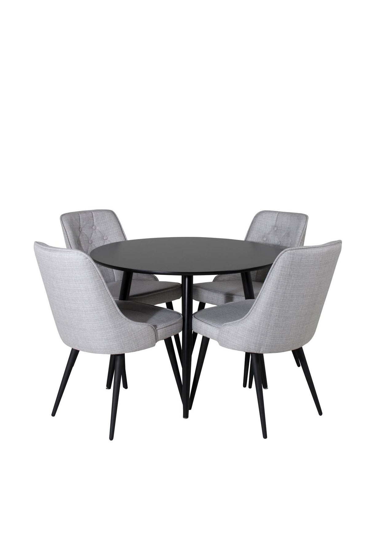 Esszimmer Set Plaza von Venture Home: Esstisch mit MDF-Platte und Stahlgestell in Grau schwarz, dazu vier gepolsterte Velvet Deluxe Stühle.