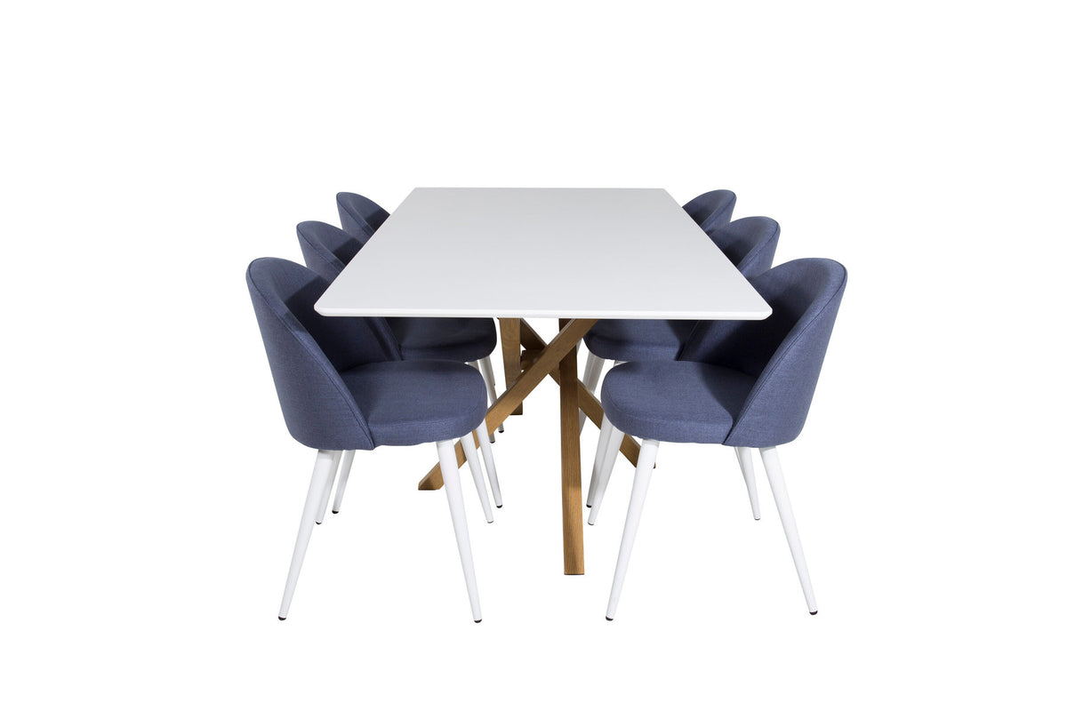 Esszimmer Set Piazza mit Stuhl Velvet in Weiss/Blau/Weiss präsentiert im Onlineshop von KAQTU Design AG. Esszimmerset ist von Venture Home
