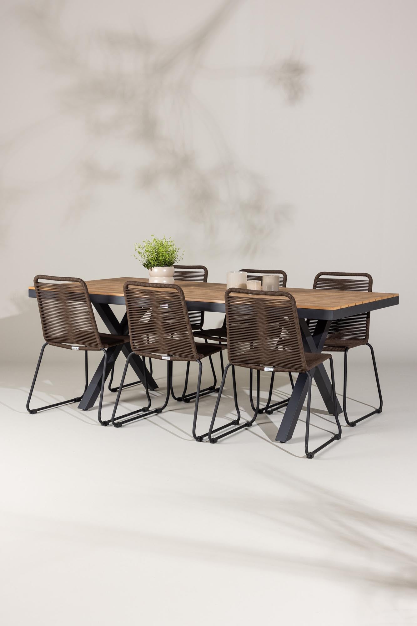 Garcia Gartentisch Set + Lindos Dining in Schwarz/Schwarz/Braun präsentiert im Onlineshop von KAQTU Design AG. Gartentischset ist von Venture Home