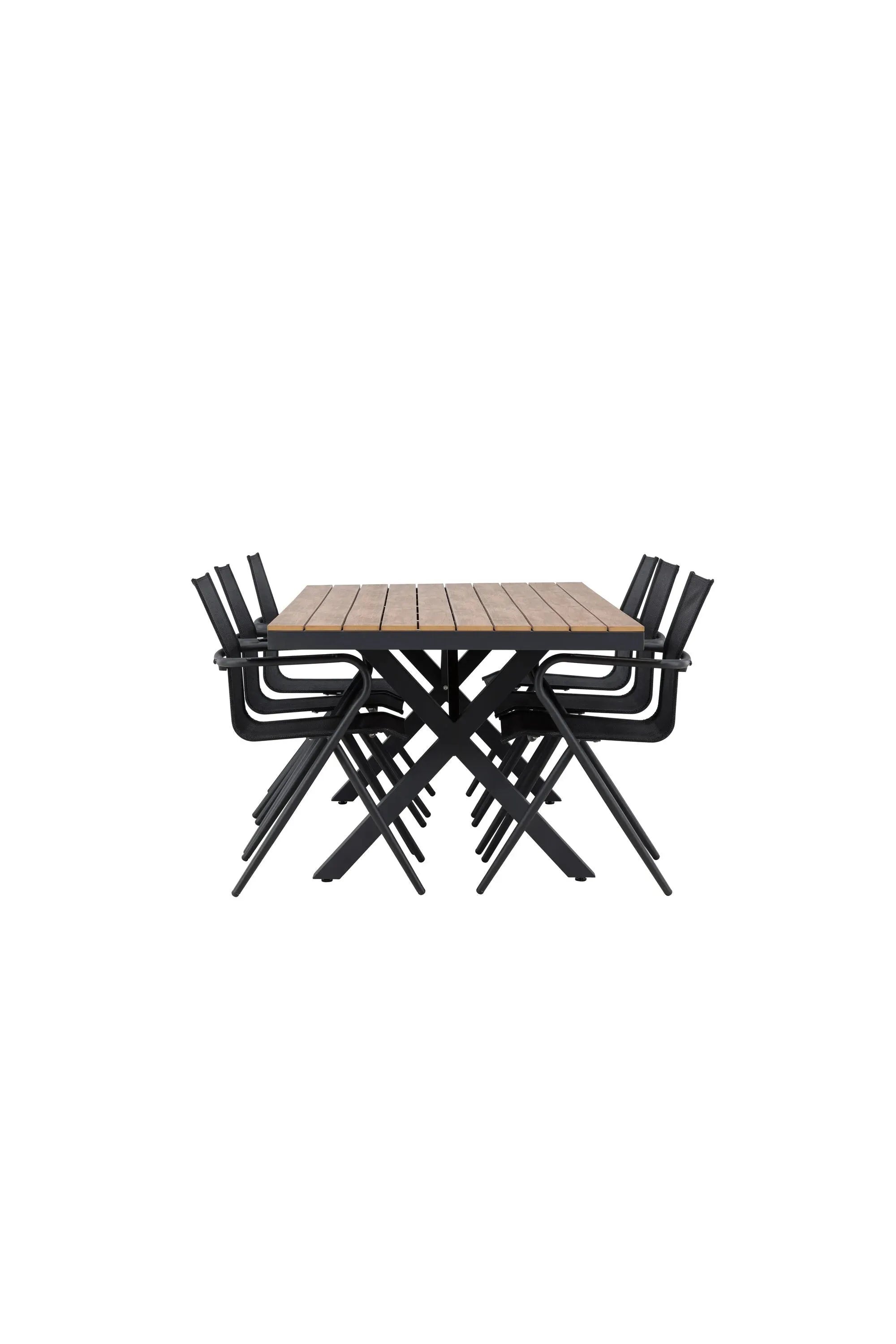Elegantes Garcia Esszimmer Set: Moderner Tisch mit Holzfurnier & Alubeinen, komfortable Stühle. Perfekt für stilvolle Abende.