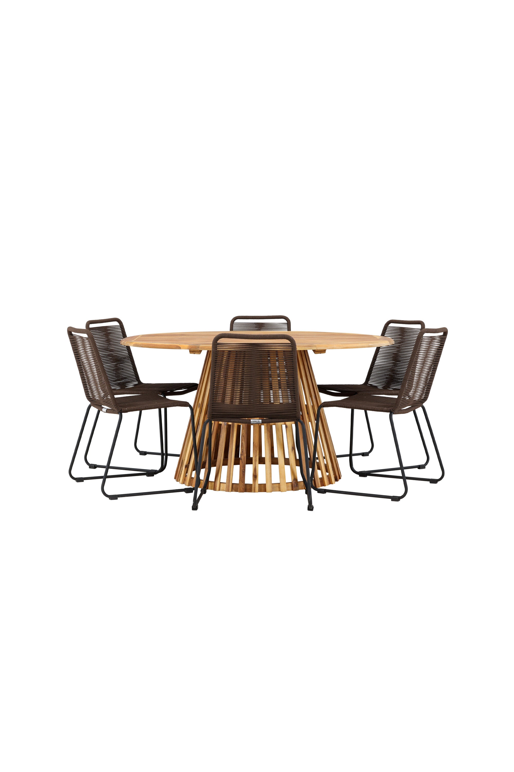 Tucumán Gartentisch Set rund + 6 x Lindos in Natur/Schwarz/Braun präsentiert im Onlineshop von KAQTU Design AG. Gartentischset ist von Venture Home