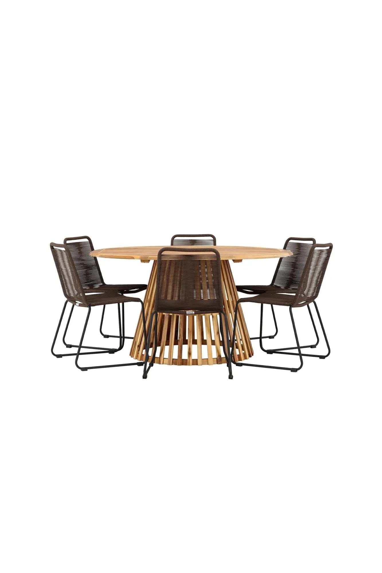 Elegantes Tucumán Esszimmer Set: Runder Tisch & 6 Lindos-Stühle.