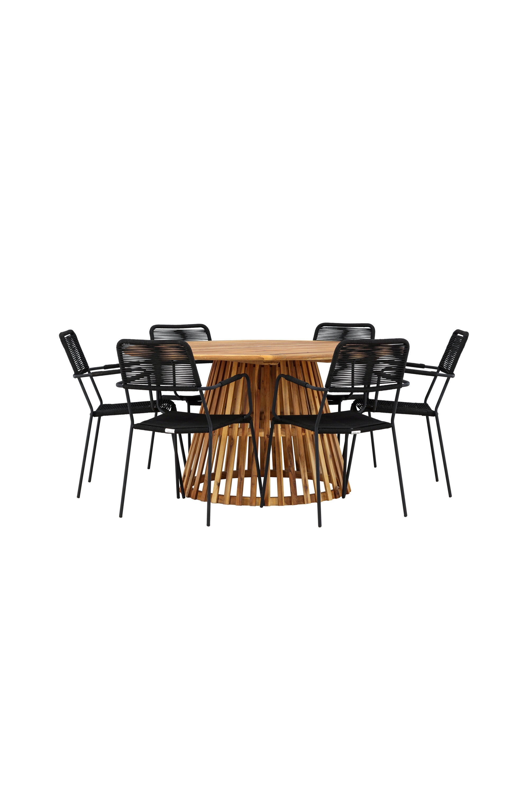 Tucumán Gartentisch Set rund + 6 x Lindos in Natur/Schwarz präsentiert im Onlineshop von KAQTU Design AG. Gartentischset ist von Venture Home