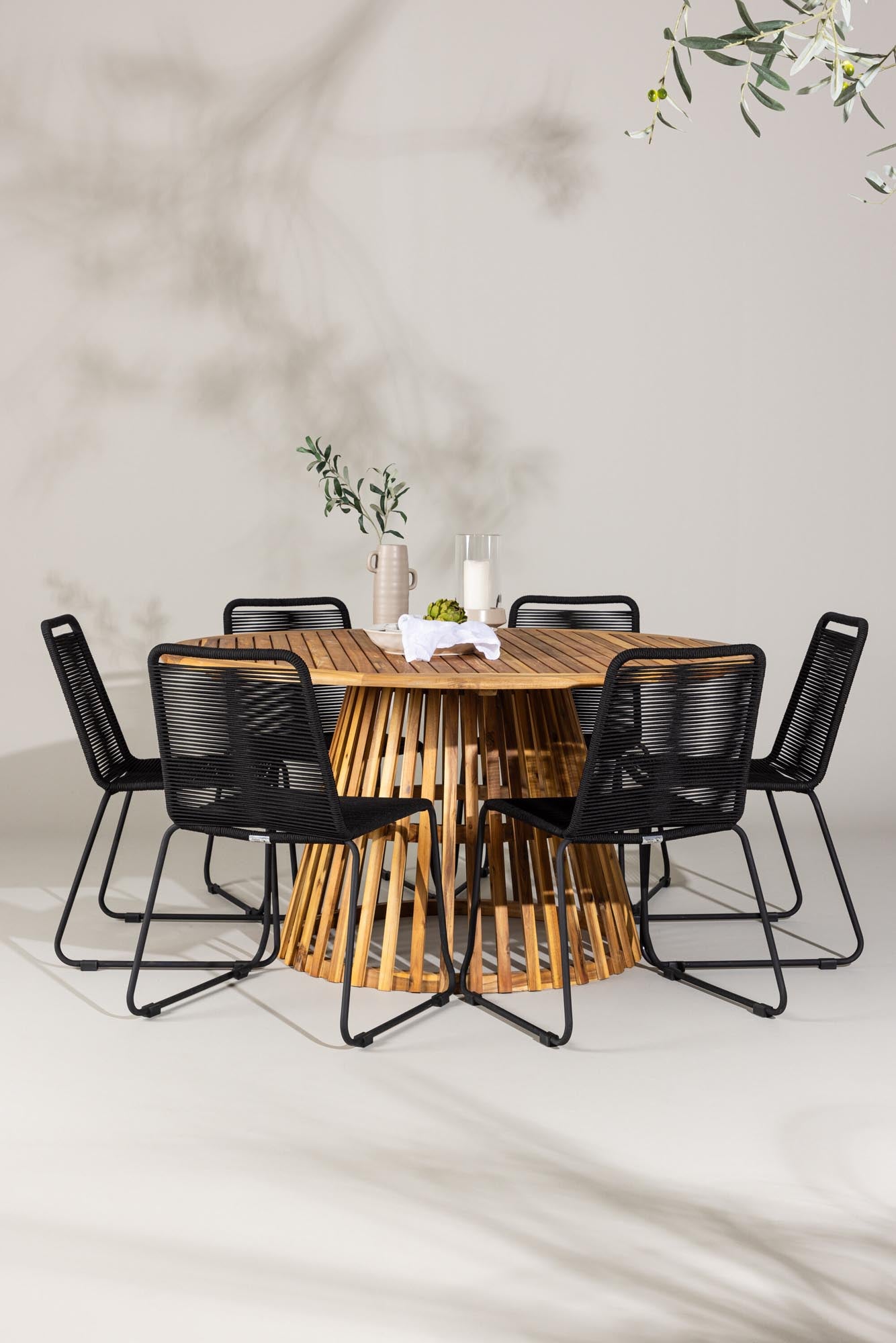 Tucumán Gartentisch Set rund + 6 x Lindos stapelbar