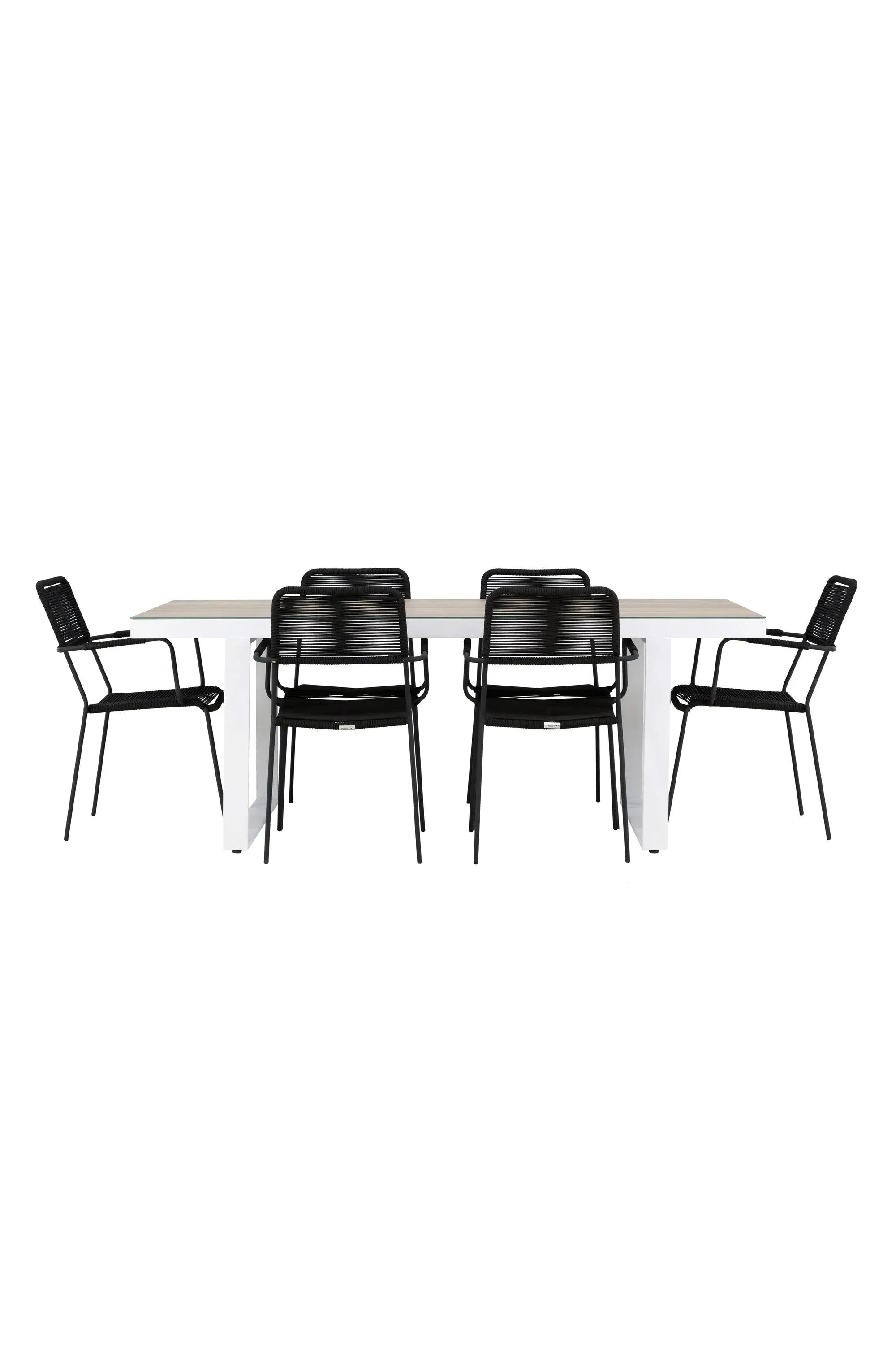 Elegantes Merlo Gartentisch-Set mit Lindos-Stühlen von Venture Home, ideal für zeitgemäße Außenbereiche und Terrassen.