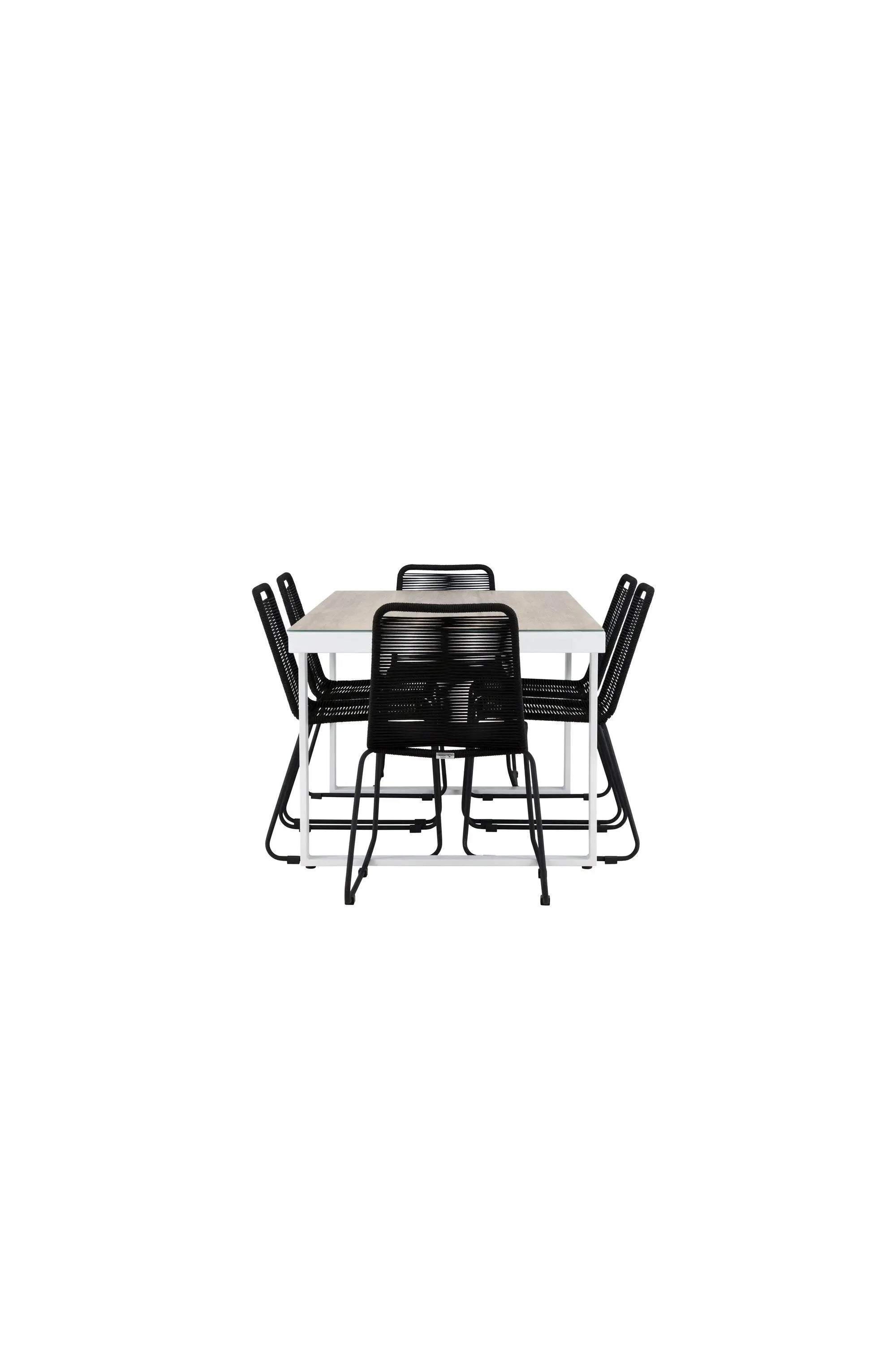 Elegantes Merlo Gartentisch-Set mit Lindos-Stühlen von Venture Home, ideal für zeitgemäße Außenbereiche und Terrassen.