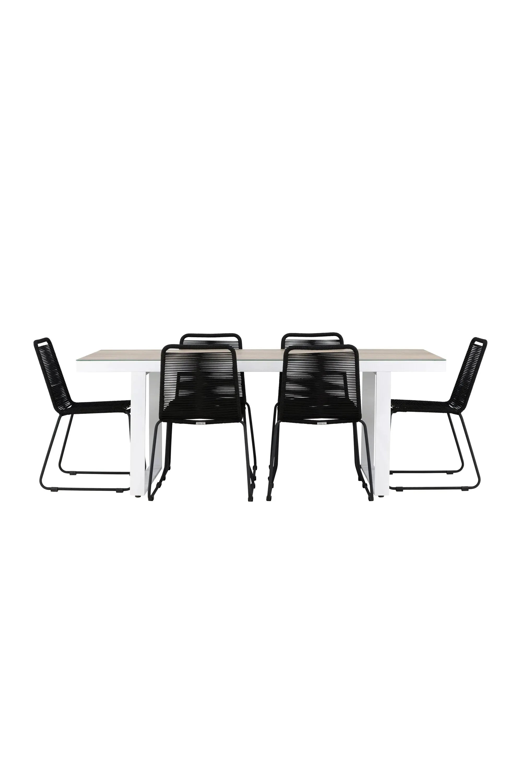 Elegantes Merlo Gartentisch-Set mit Lindos-Stühlen von Venture Home, ideal für zeitgemäße Außenbereiche und Terrassen.