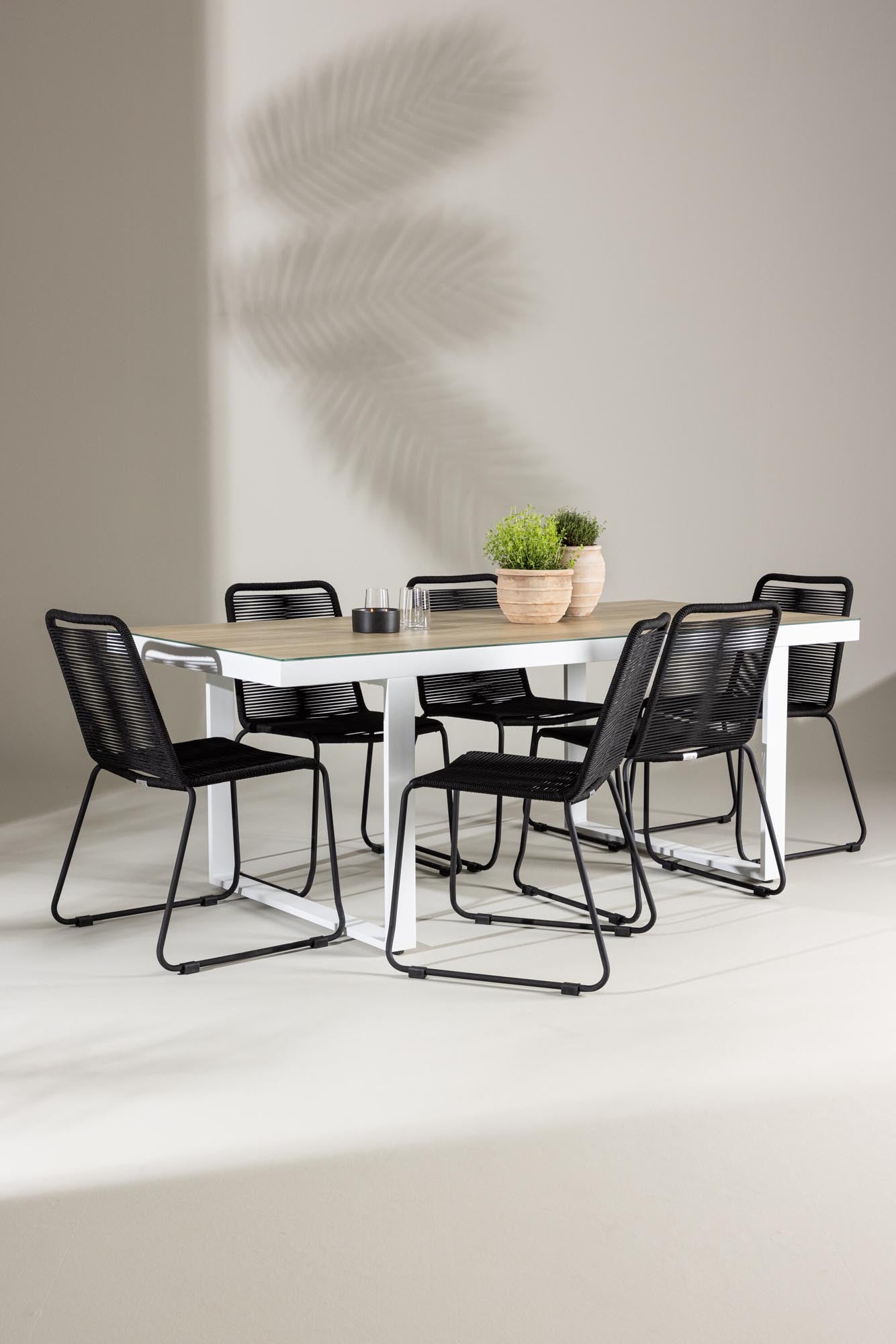 Stilvolles Merlo Gartentisch-Set mit Lindos-Stühlen von Venture Home, perfekt für moderne Gärten und Terrassen.