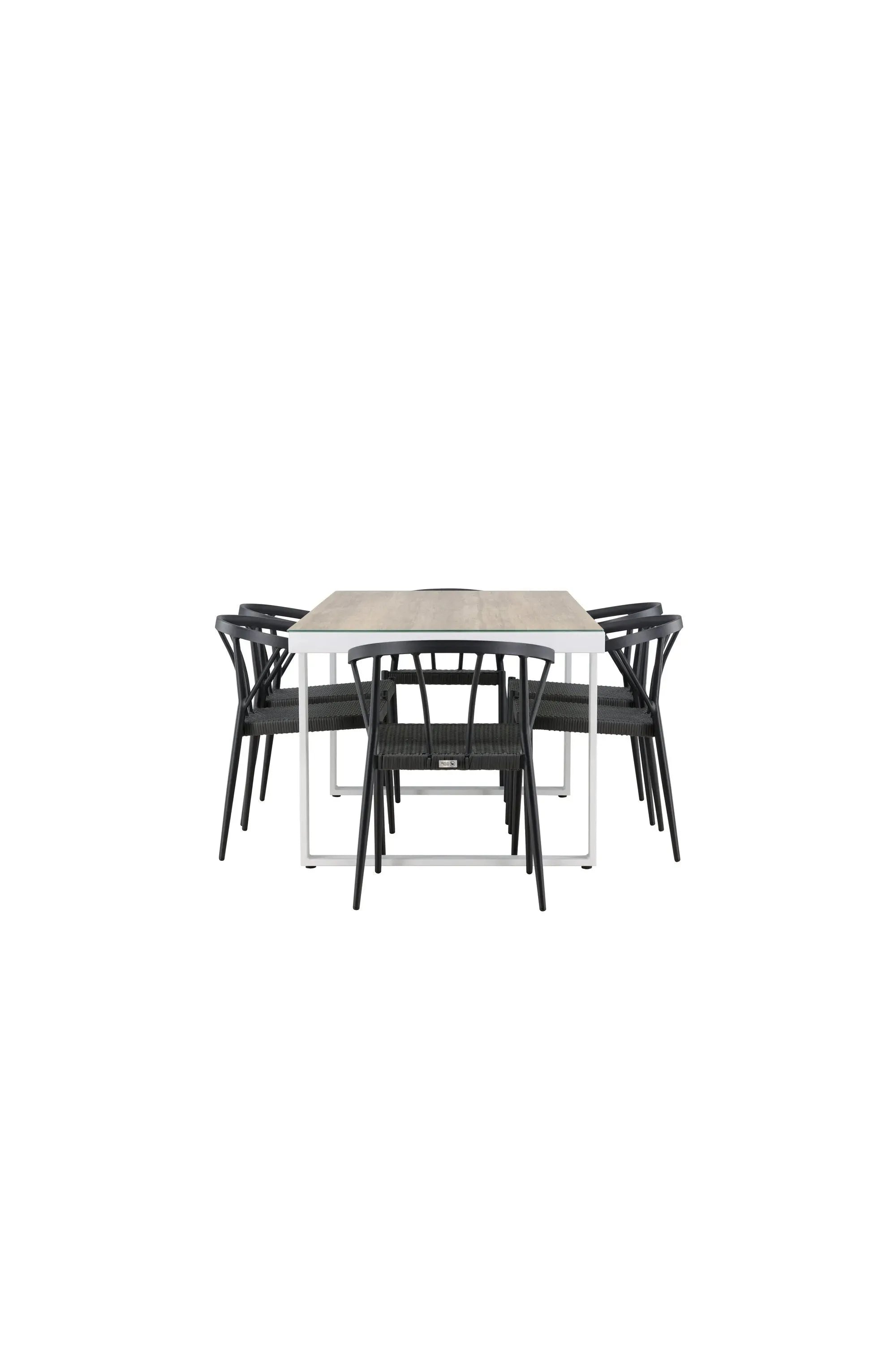 Elegantes Merlo Gartentisch Set mit Stina Stühlen von Venture Home, ideal für stilvolle Gartenmomente und gemütliche Zusammenkünfte.