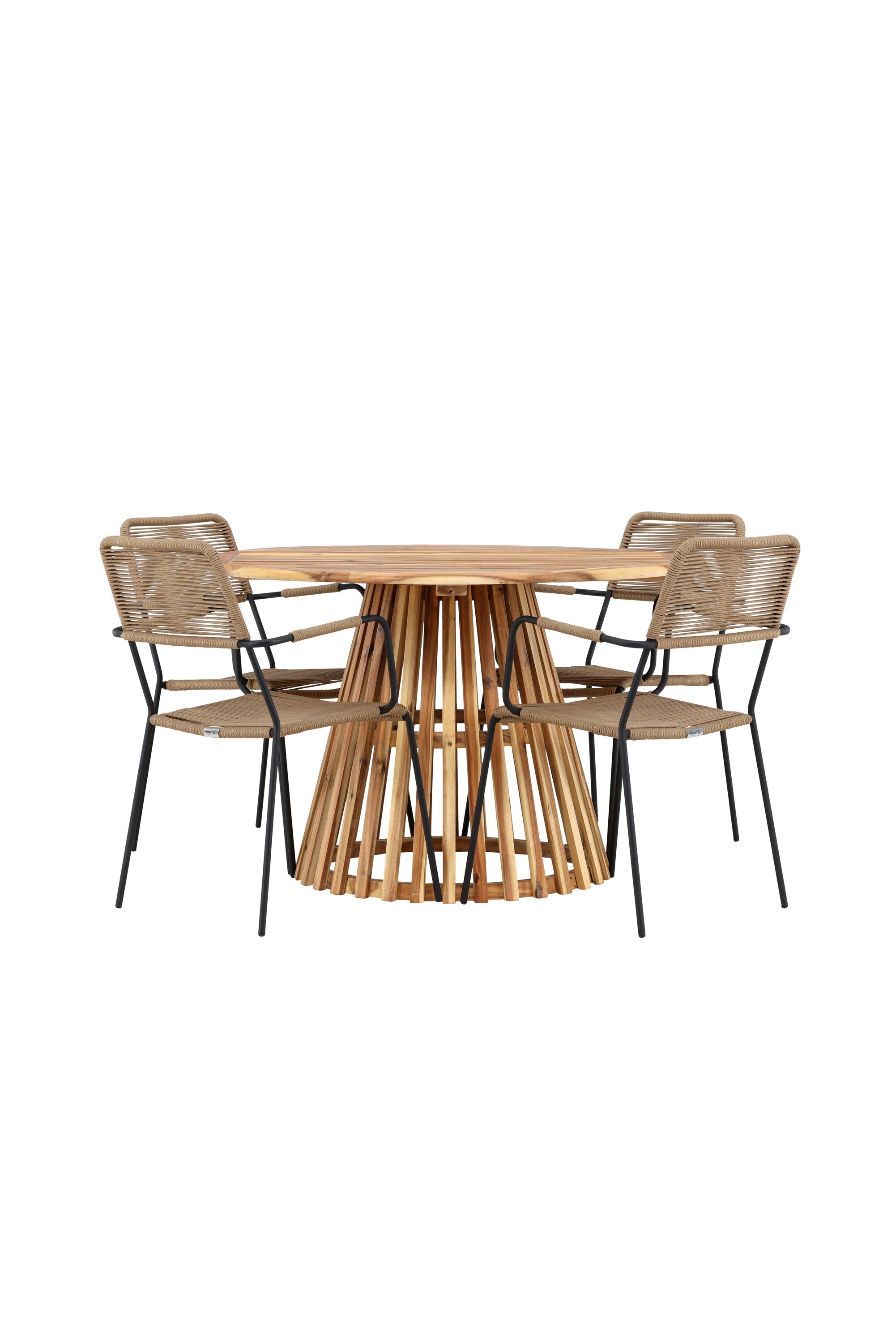 Rundes Lumpur Gartentisch Set von Venture Home mit stilvollen Lindos Armchairs – perfekt für gesellige Stunden im Freien.