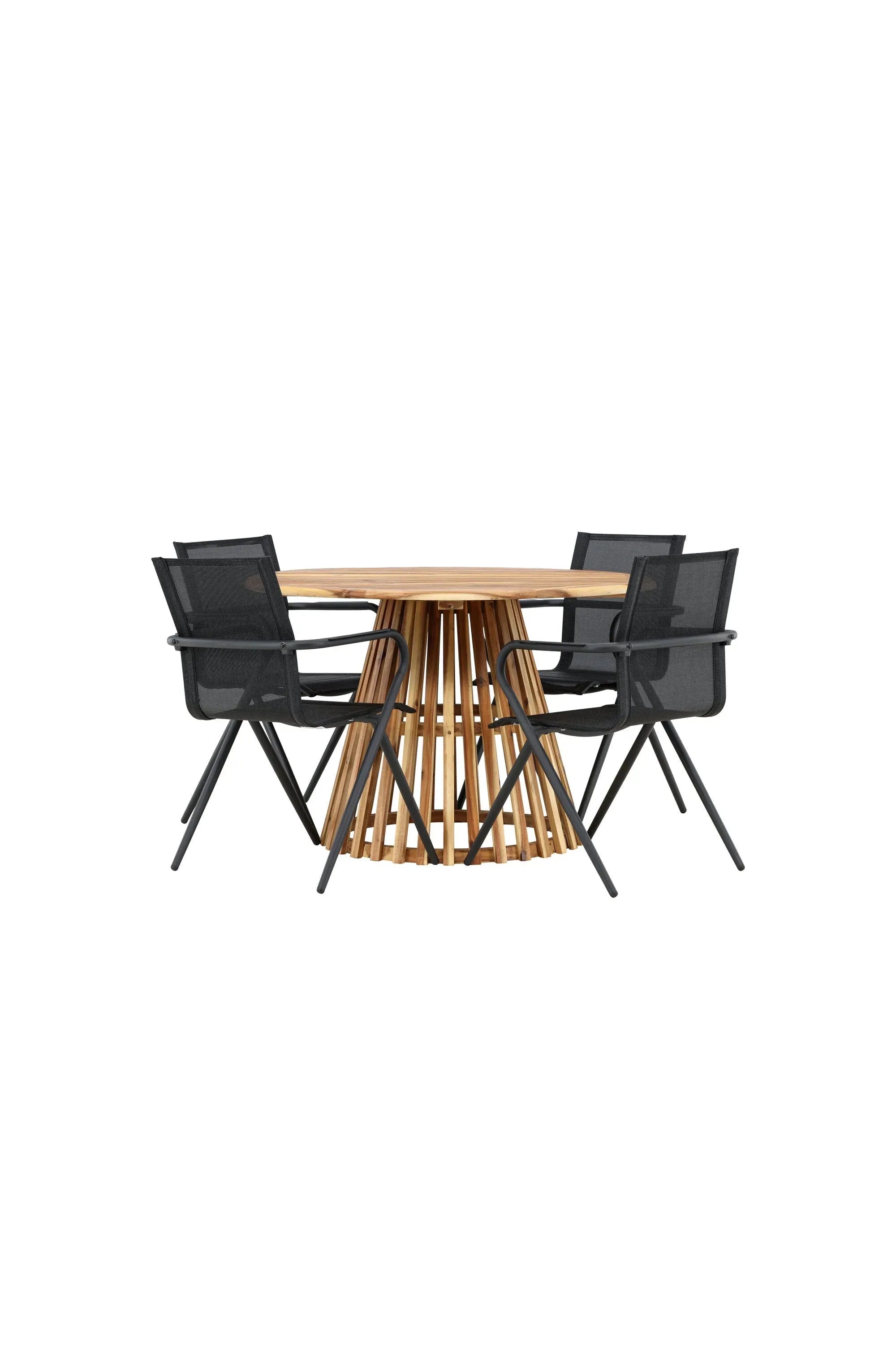 Runder Lumpur Gartentisch aus Akazienholz, stilvoll und langlebig, fördert gesellige Atmosphäre. Perfekt für moderne Esszimmer.