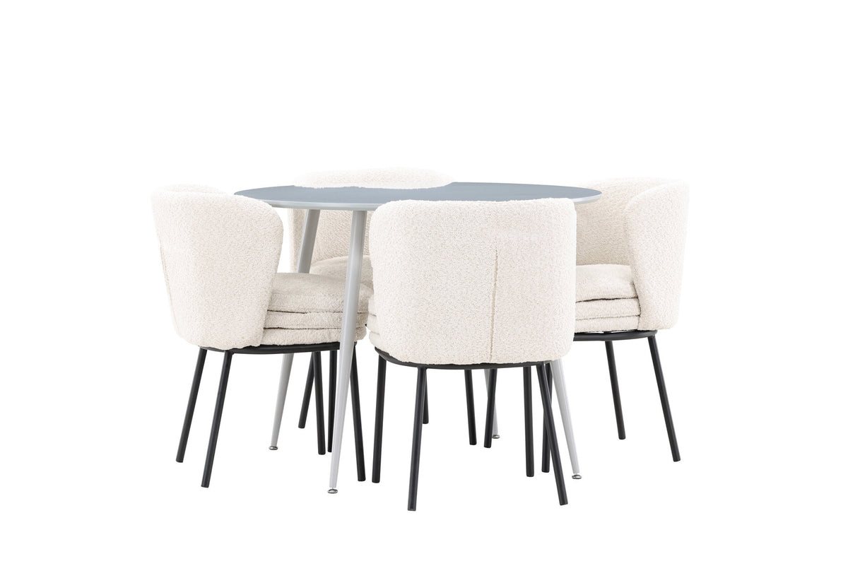 Plaza Esstisch mit Agnes Stühlen in Weiss präsentiert im Onlineshop von KAQTU Design AG. Esszimmerset ist von Venture Home