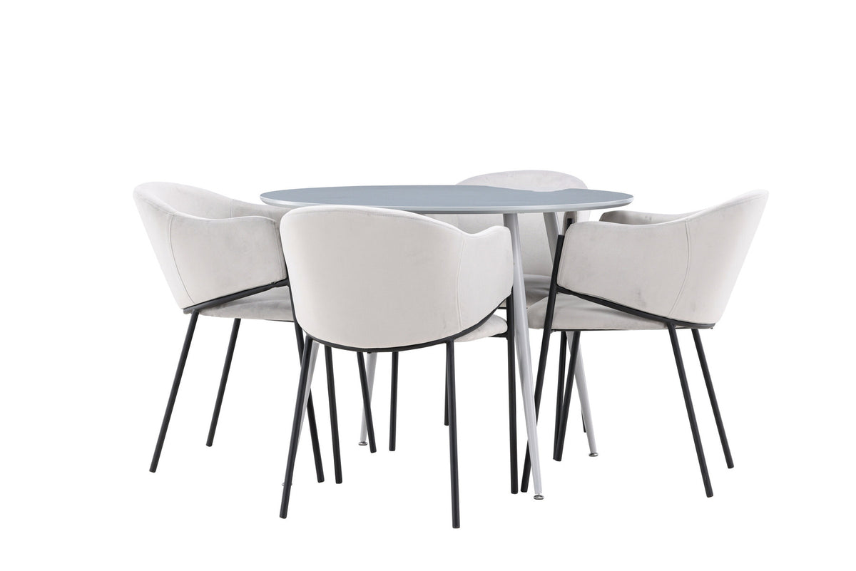 Plaza Esstisch mit Stühlen Evelina in Grau präsentiert im Onlineshop von KAQTU Design AG. Esszimmerset ist von Venture Home