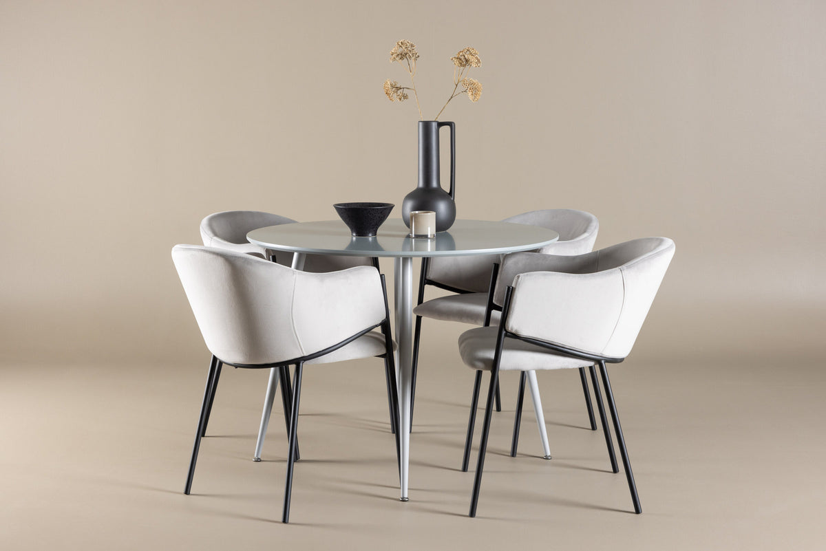 Plaza Esstisch mit Stühlen Evelina in Grau präsentiert im Onlineshop von KAQTU Design AG. Esszimmerset ist von Venture Home