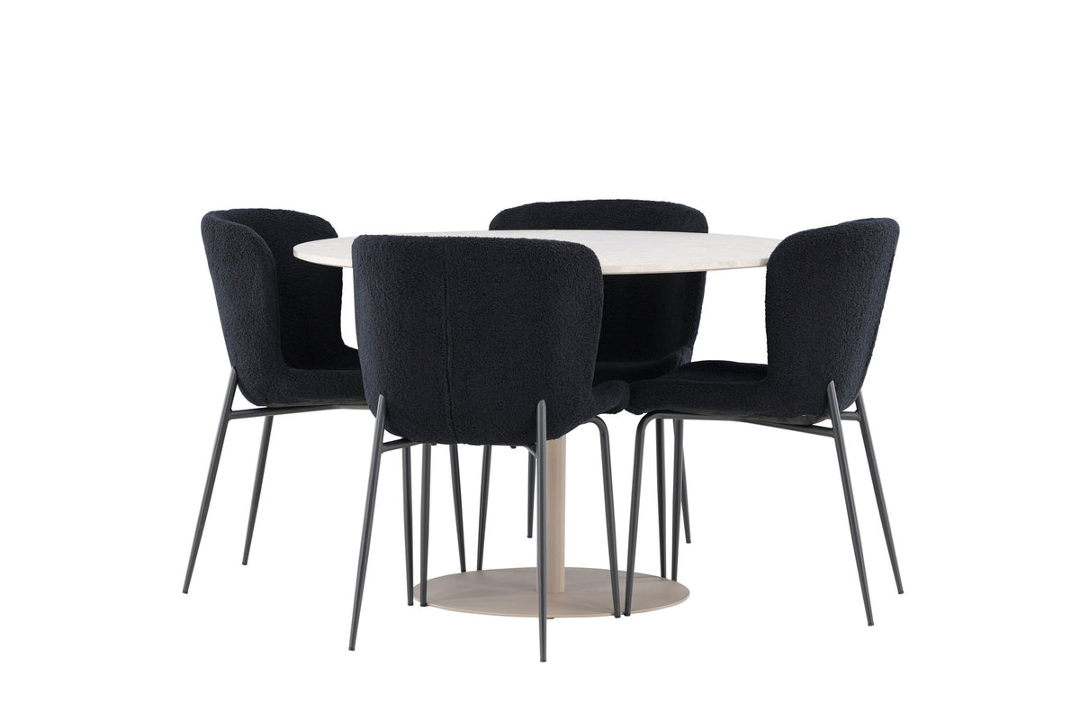 Lycke Esstisch mit Modesto Stühlen in Schwarz präsentiert im Onlineshop von KAQTU Design AG. Esszimmerset ist von Venture Home