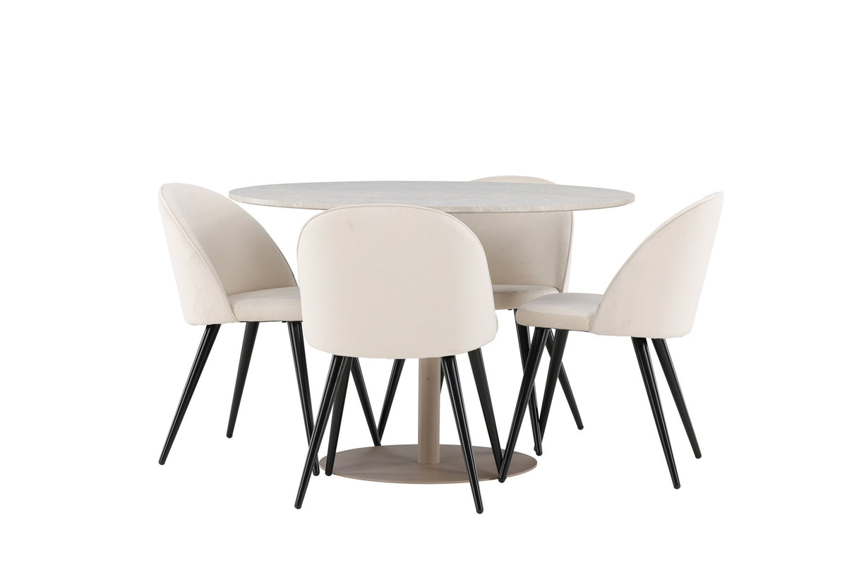 Lycke Esstisch mit Velvet Stühlen in Beige präsentiert im Onlineshop von KAQTU Design AG. Esszimmerset ist von Venture Home