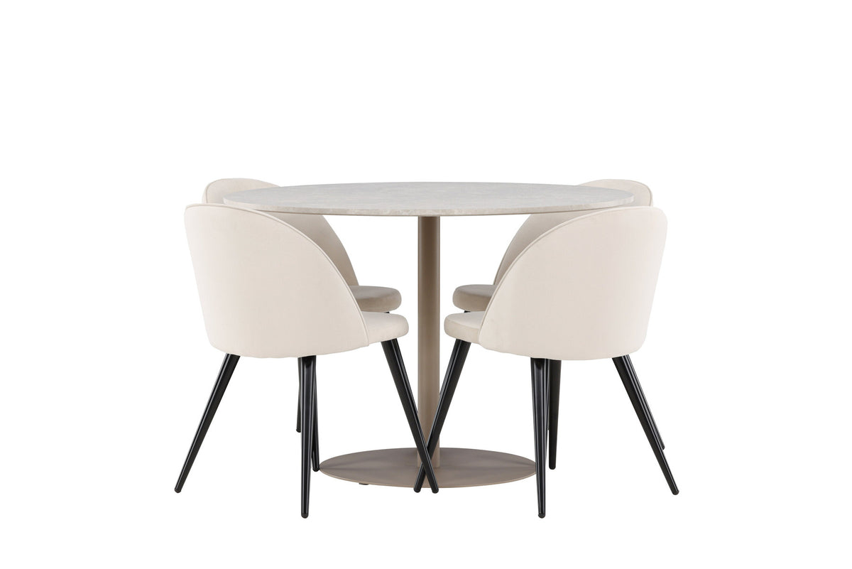 Lycke Esstisch mit Velvet Stühlen in Beige präsentiert im Onlineshop von KAQTU Design AG. Esszimmerset ist von Venture Home