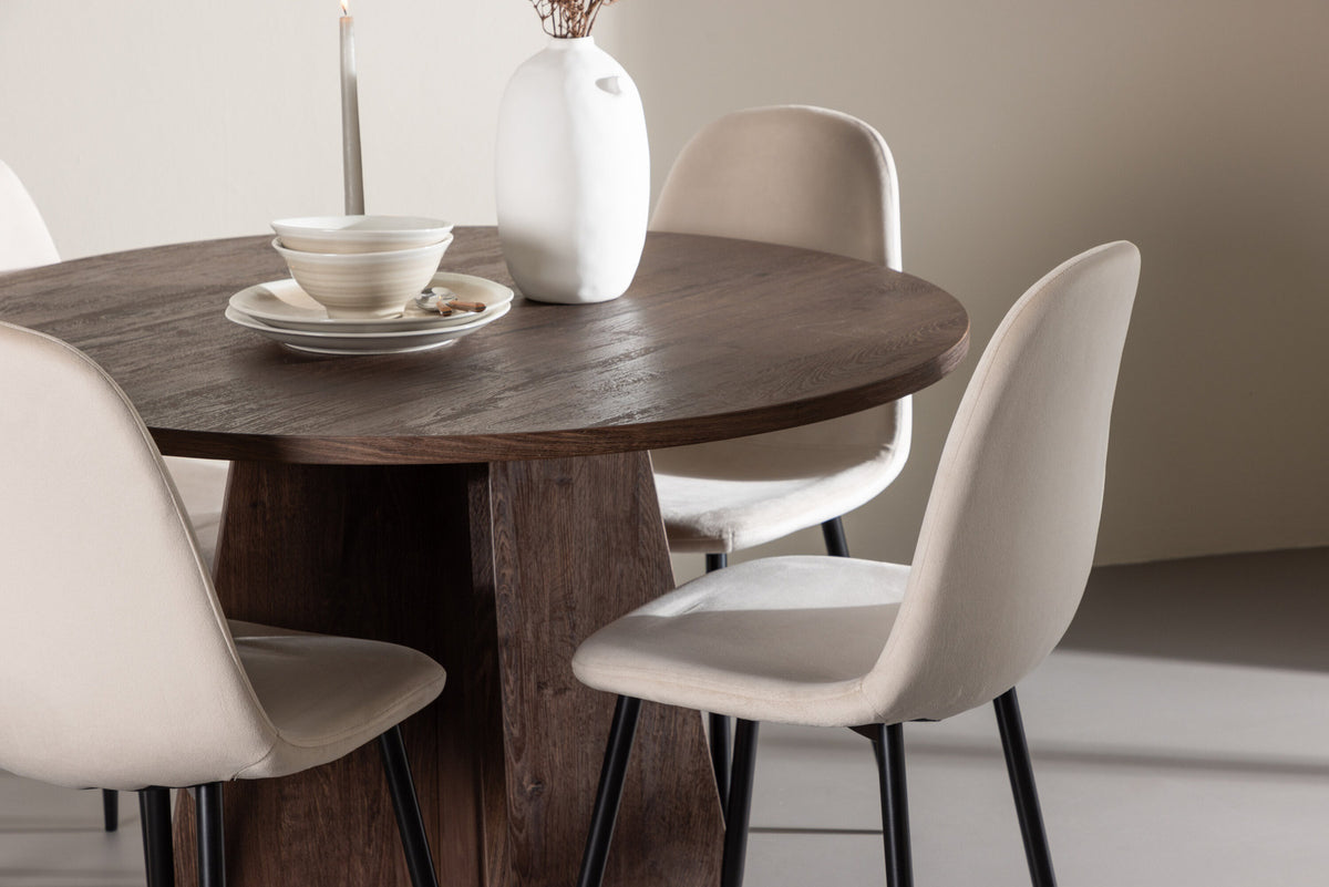 Bootcut Esstisch mit Polar Stühlen in Beige präsentiert im Onlineshop von KAQTU Design AG. Esszimmerset ist von Venture Home