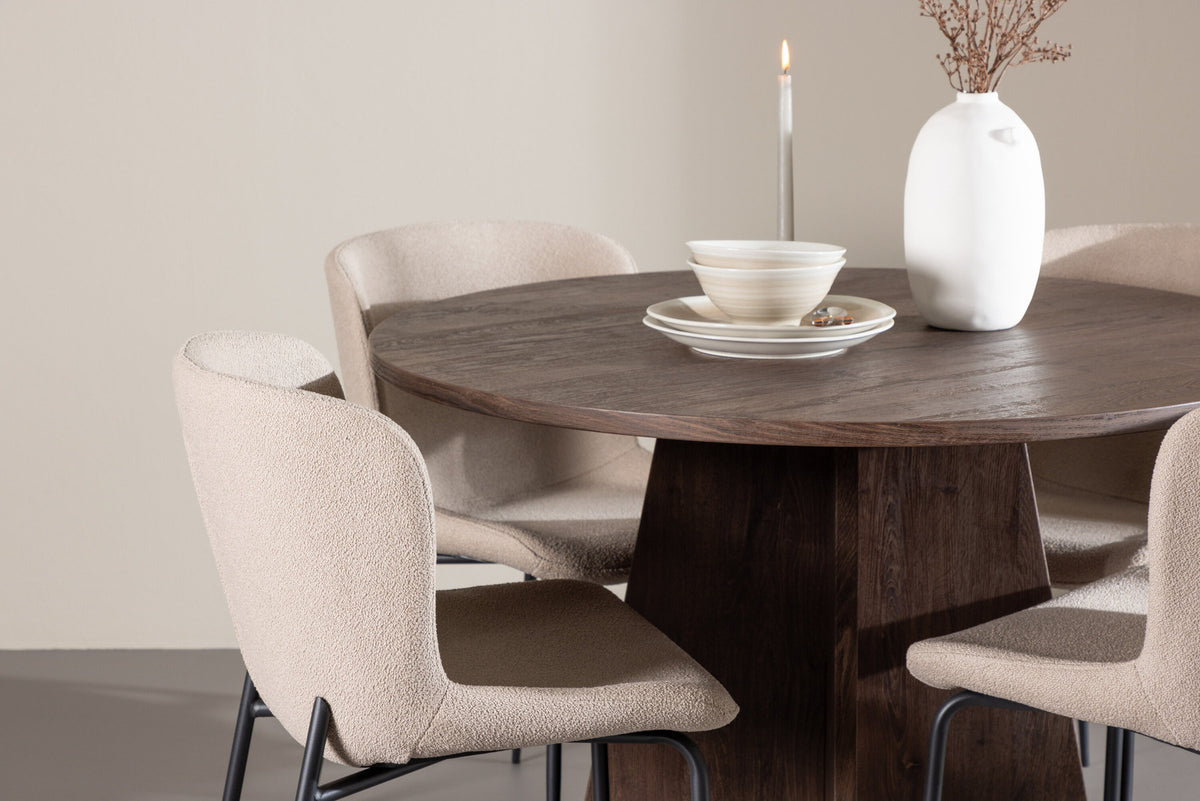 Bootcut Esstisch mit Modesto Stühlen in Beige präsentiert im Onlineshop von KAQTU Design AG. Esszimmerset ist von Venture Home
