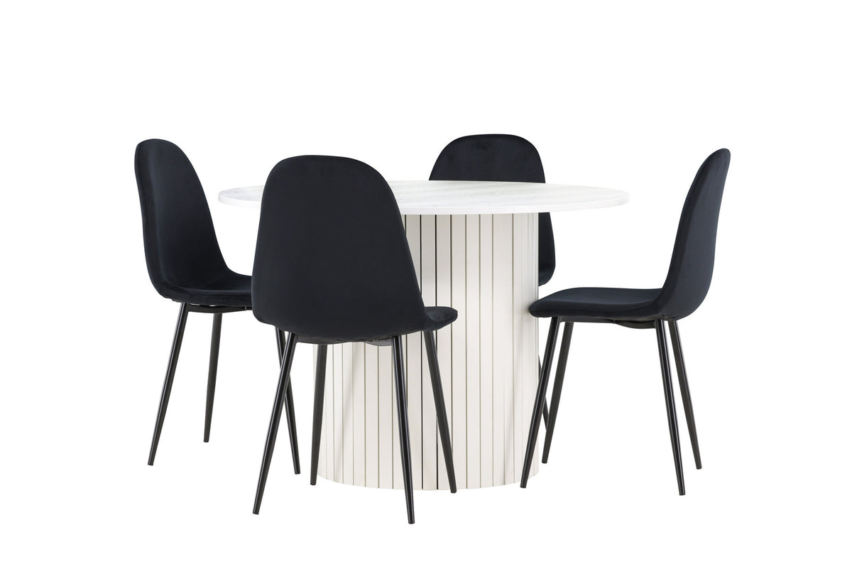 Härön Esstisch mit Polar Stühlen in Schwarz präsentiert im Onlineshop von KAQTU Design AG. Esszimmerset ist von Venture Home