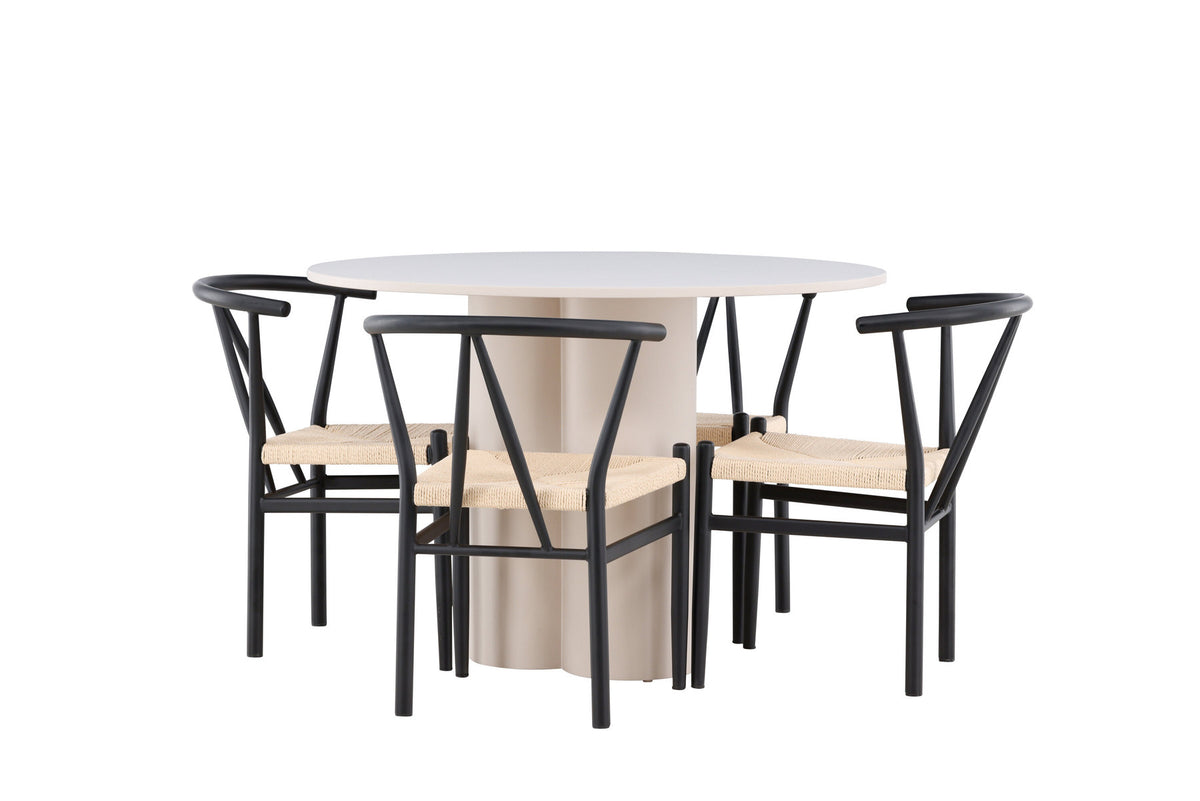 Olivia Esstisch mit Stühlen Alfons in Schwarz präsentiert im Onlineshop von KAQTU Design AG. Esszimmerset ist von Venture Home