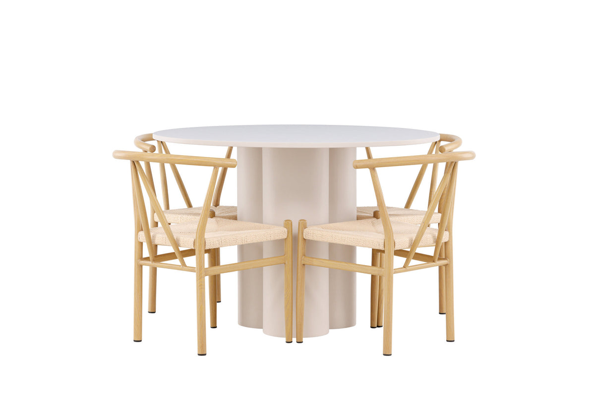 Olivia Esstisch mit Stühlen Alfons in Beige präsentiert im Onlineshop von KAQTU Design AG. Esszimmerset ist von Venture Home