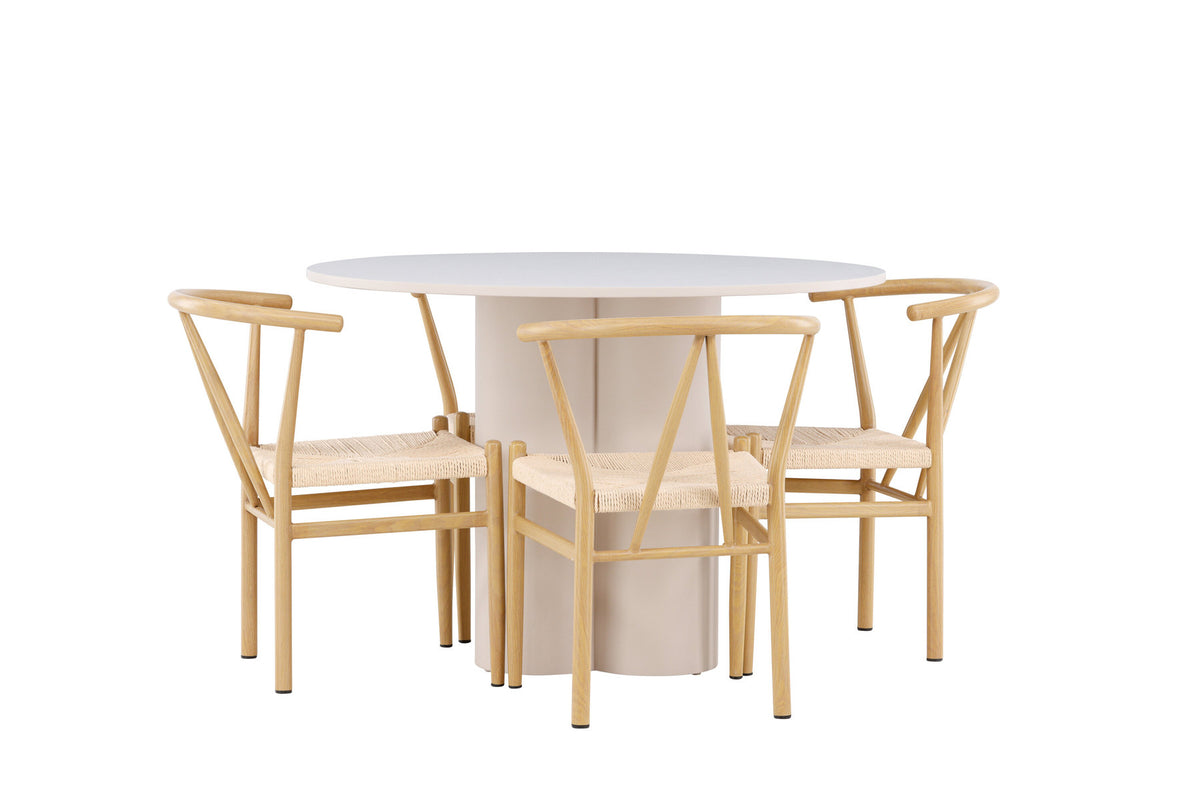 Olivia Esstisch mit Stühlen Alfons in Beige präsentiert im Onlineshop von KAQTU Design AG. Esszimmerset ist von Venture Home