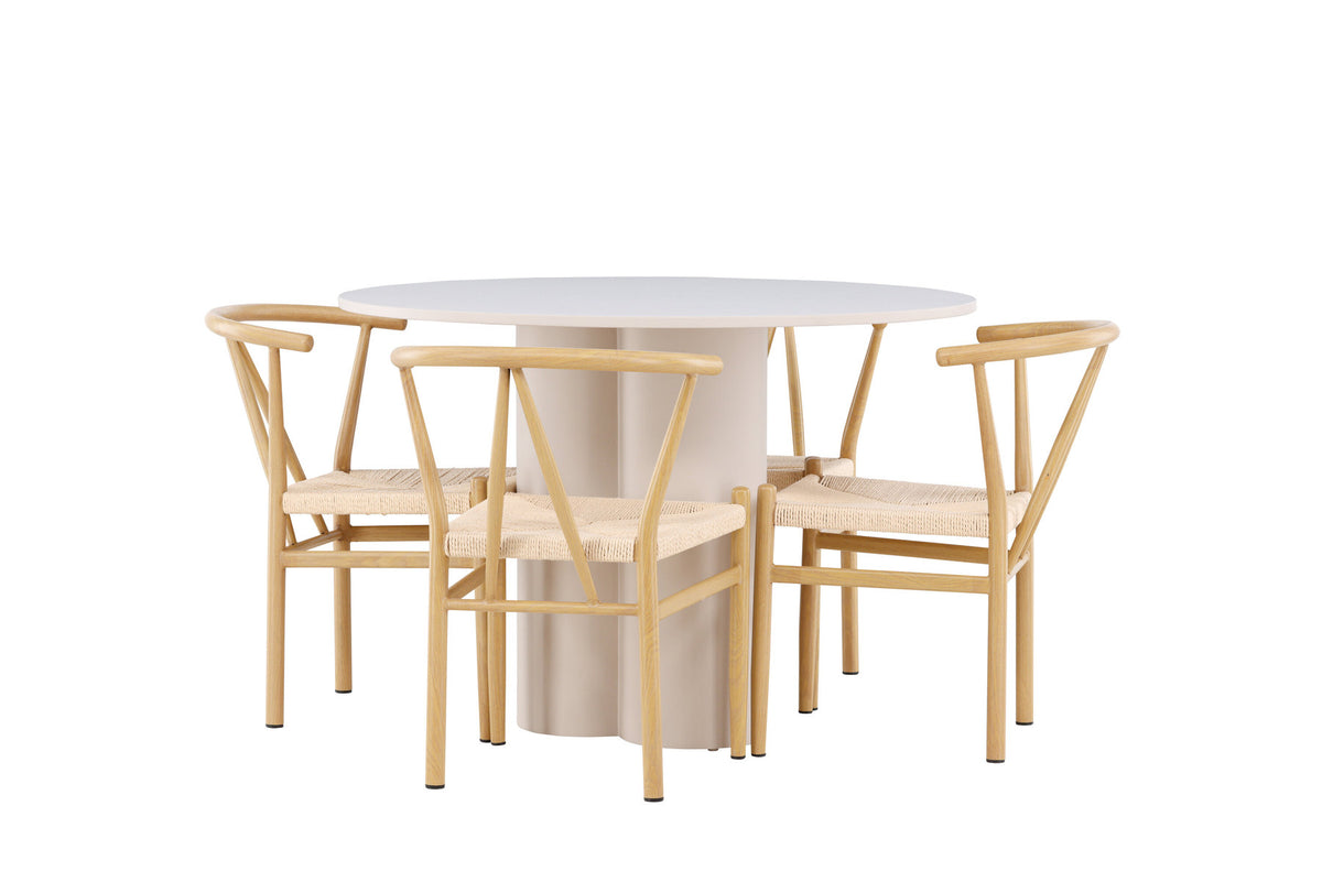 Olivia Esstisch mit Stühlen Alfons in Beige präsentiert im Onlineshop von KAQTU Design AG. Esszimmerset ist von Venture Home